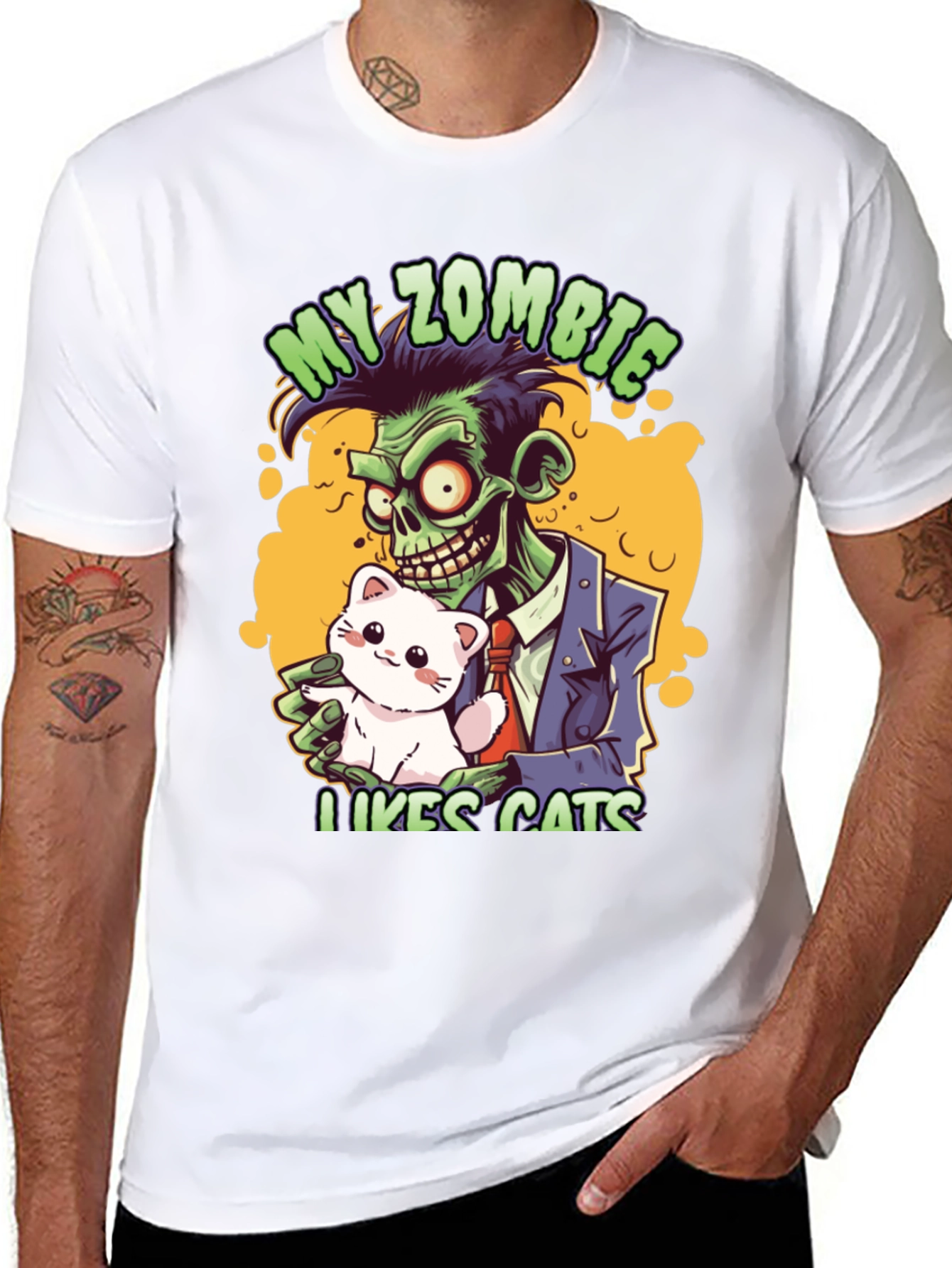 Black Zombie Likes Cats T-Shirt view 8
