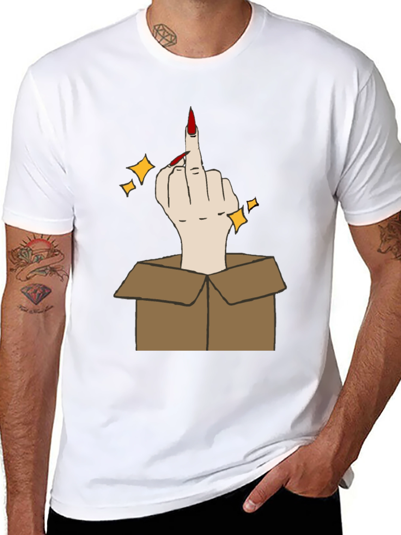 Black Middle Finger in a Box Graphic Tee view 8