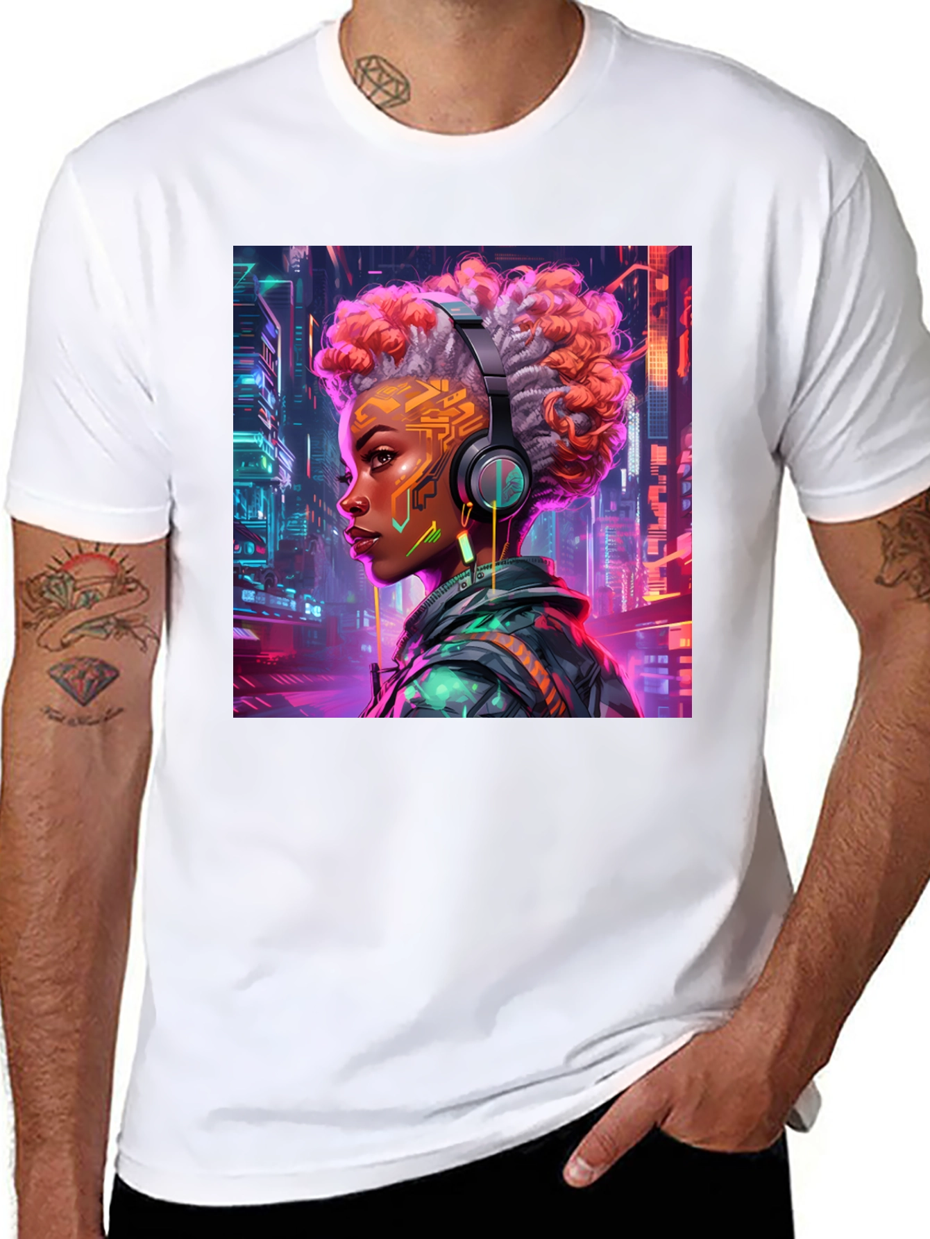 Black Cyberpunk Girl Graphic Tee - Futuristic Style view 8