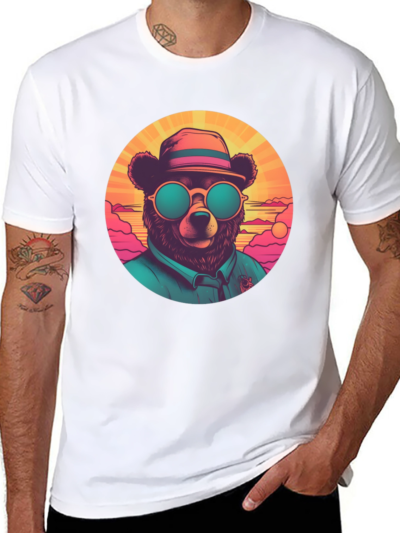 Black Cool Bear Graphic Tee - Retro Style view 8
