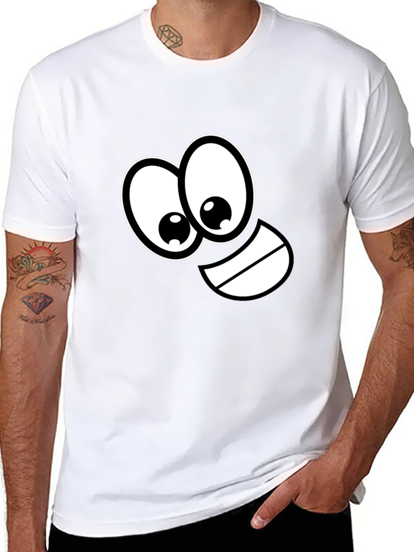 Black Funny Cartoon Face Black T-Shirt view 8