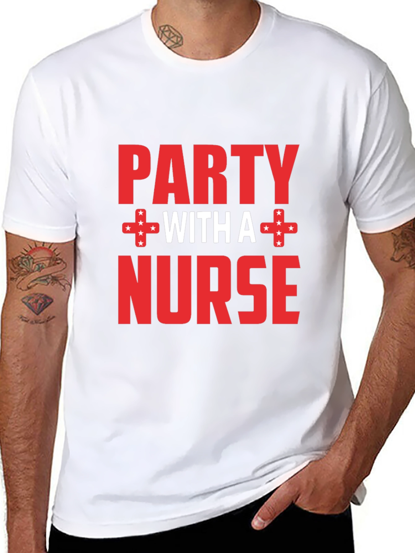 Black Party With a Nurse T-Shirt, Novelty Graphic Tee view 8