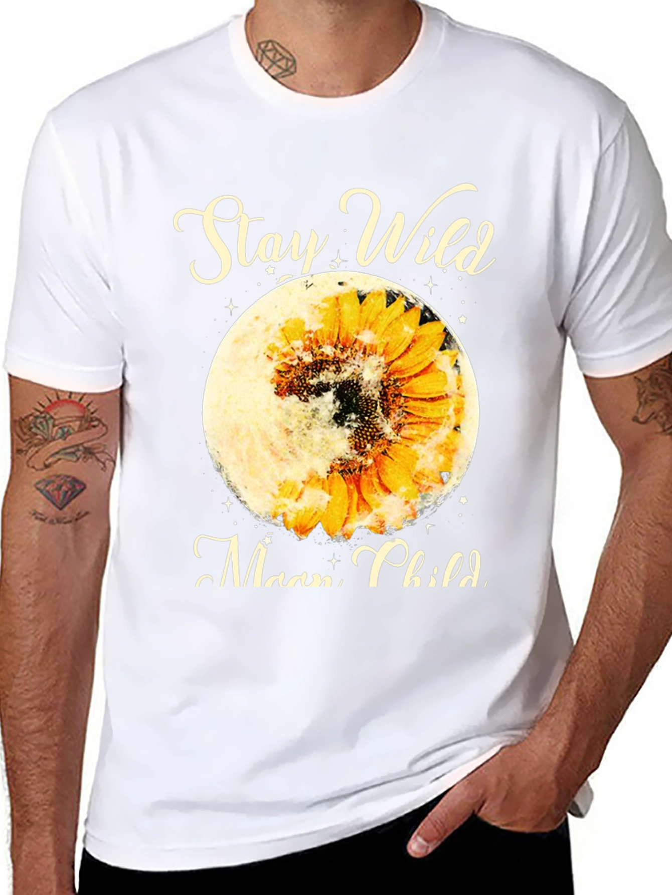 Black Stay Wild Moon Child Sunflower Graphic Tee view 8