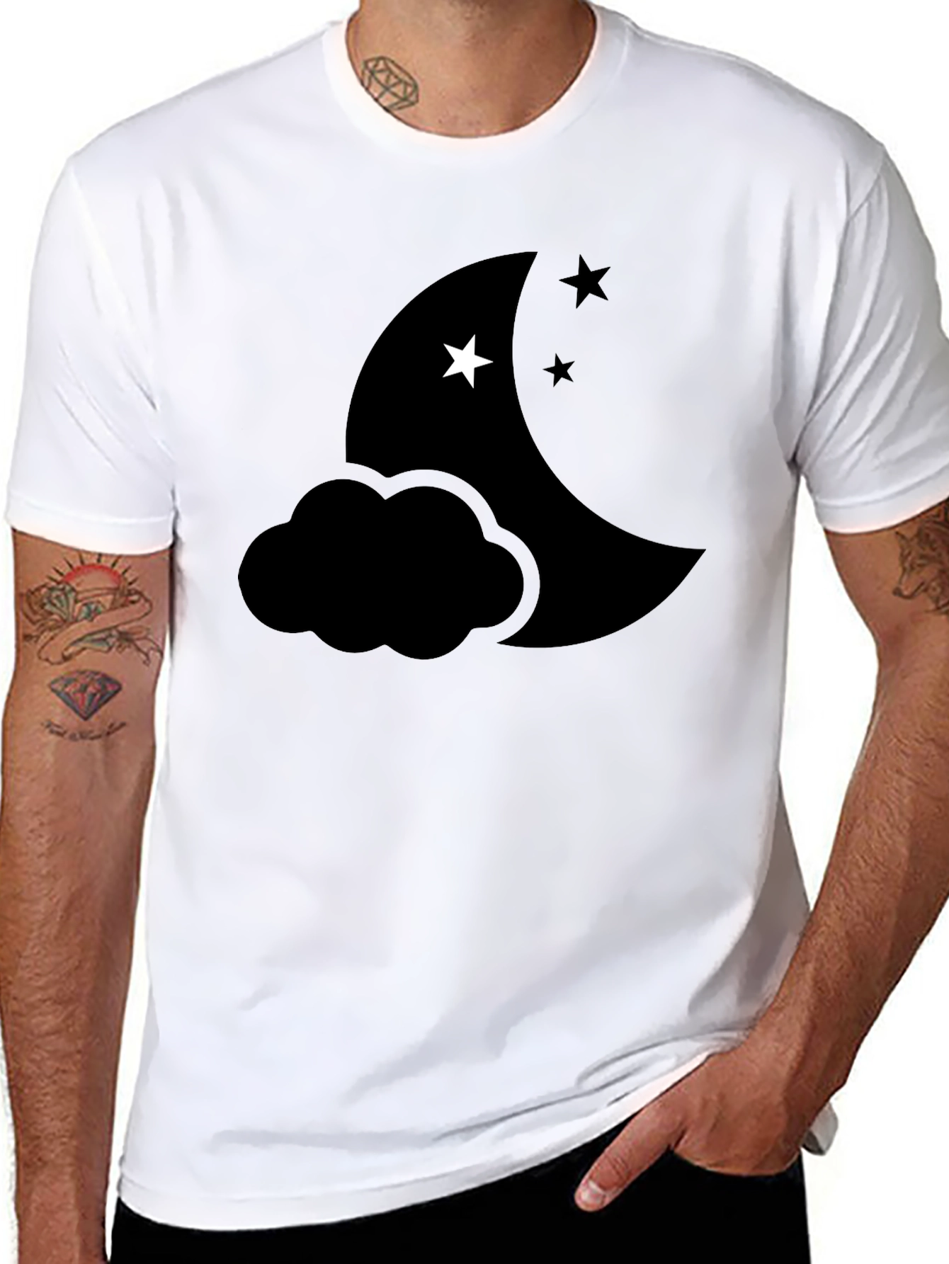 Night Sky Graphic Tee - Crescent Moon & Star Design - 8