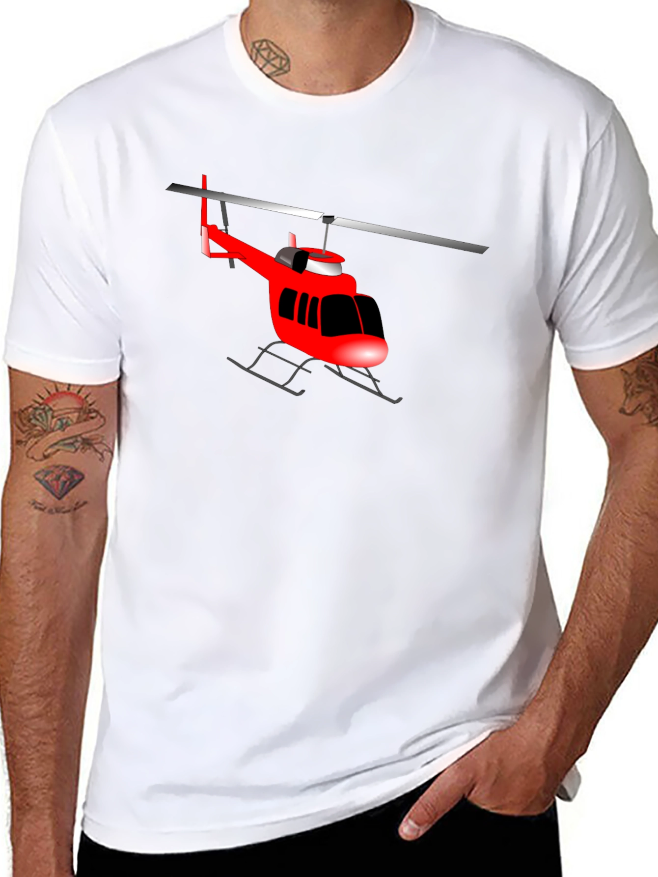 Black Red Helicopter Graphic T-Shirt - Casual Style view 8