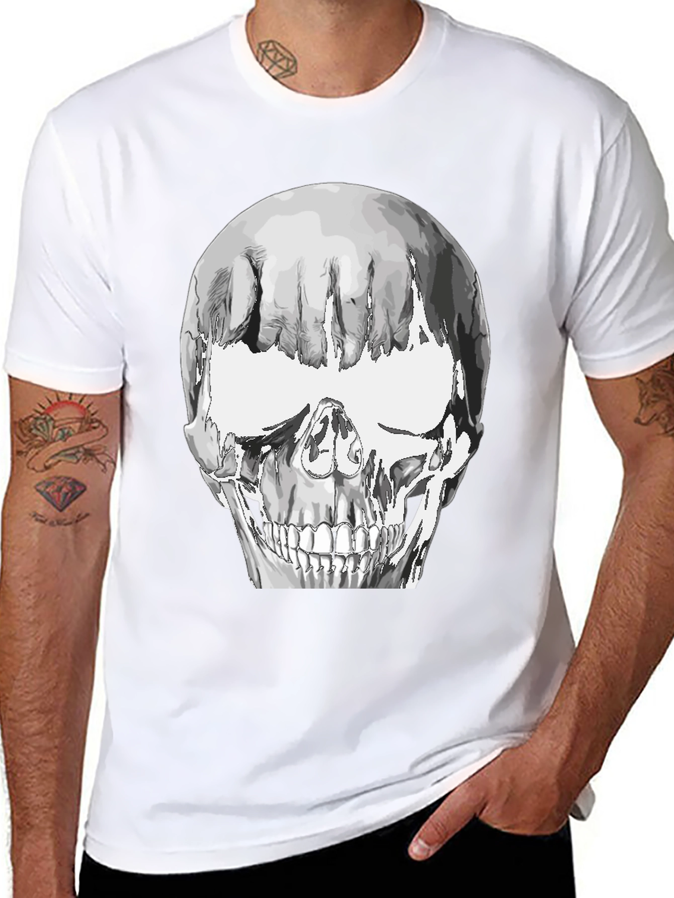 Black Skull Graphic Tee - Black Cotton Blend T-Shirt view 8