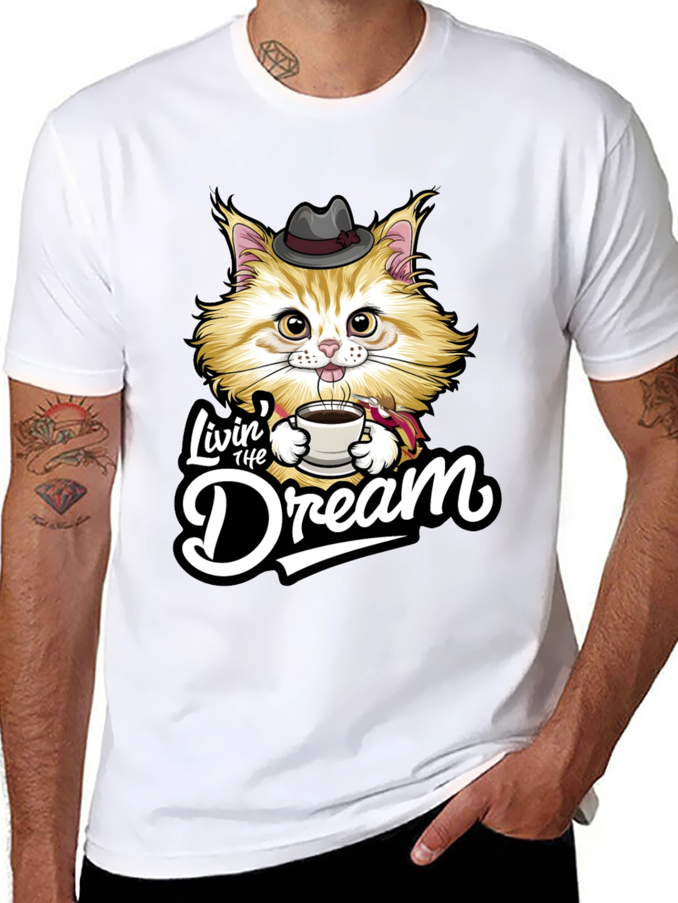 Black Livin' the Dream Cat Graphic T-Shirt view 8