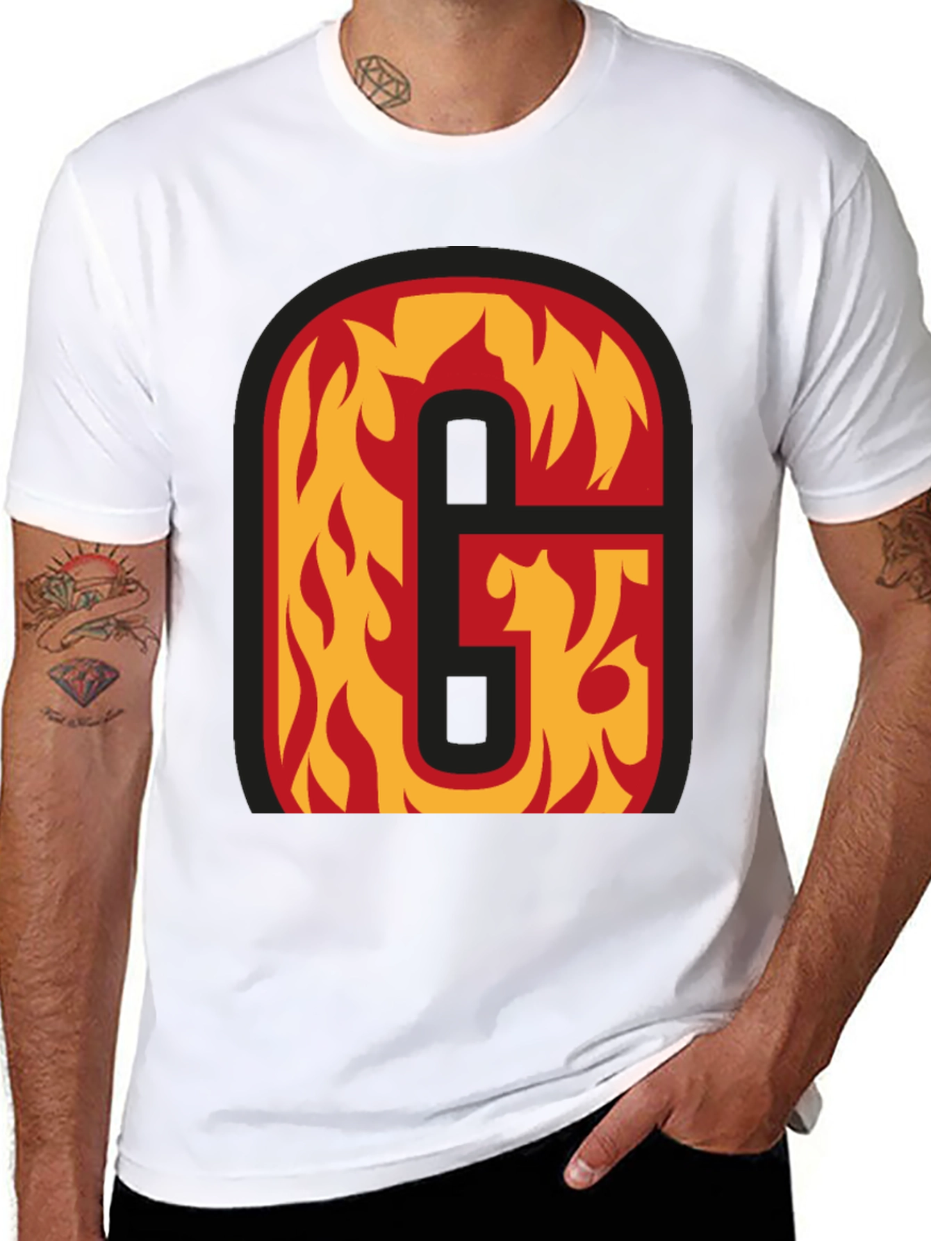 Black Fiery Letter 'G' Black T-Shirt view 8