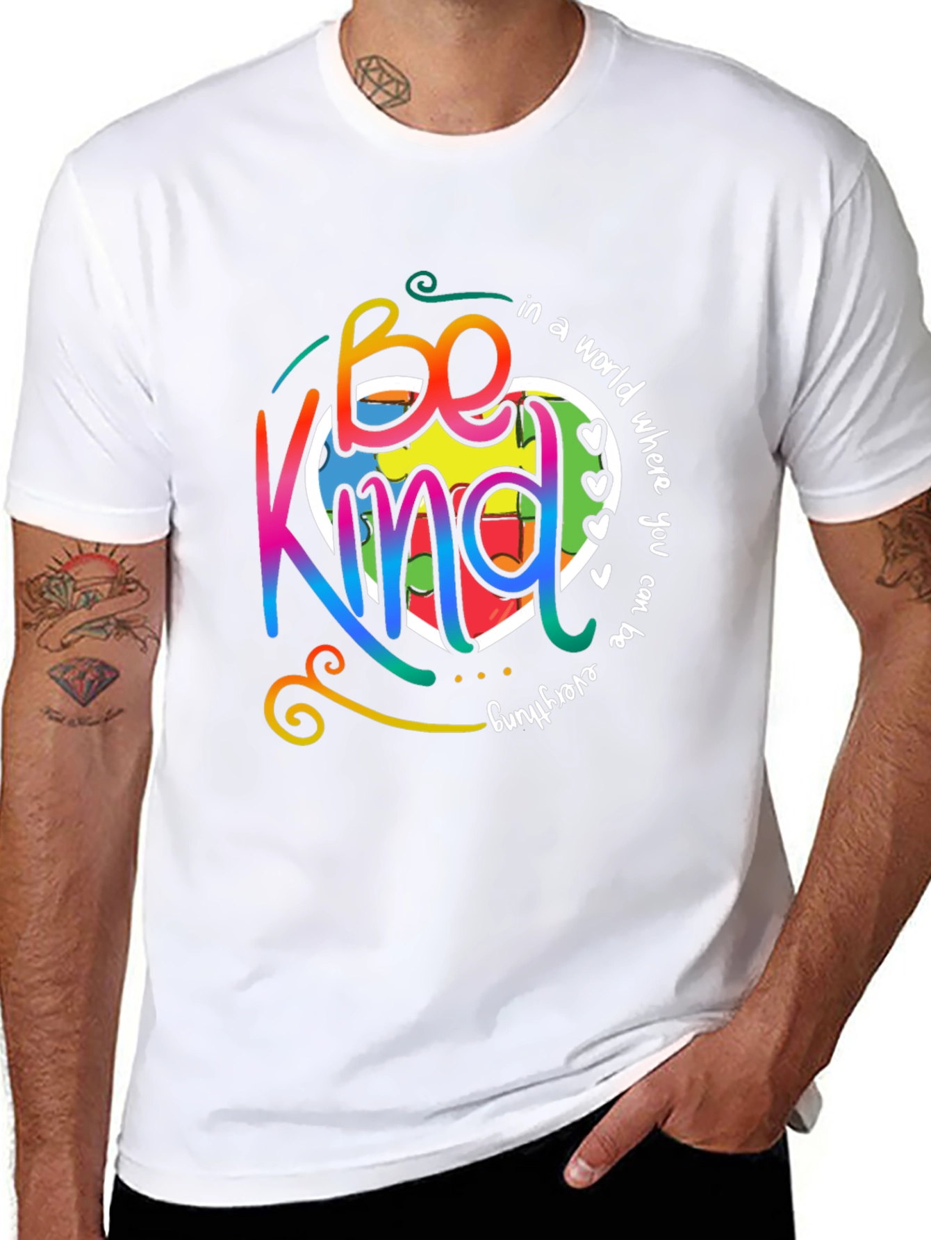 Black Be Kind T-Shirt - Colorful Autism Awareness Design view 8
