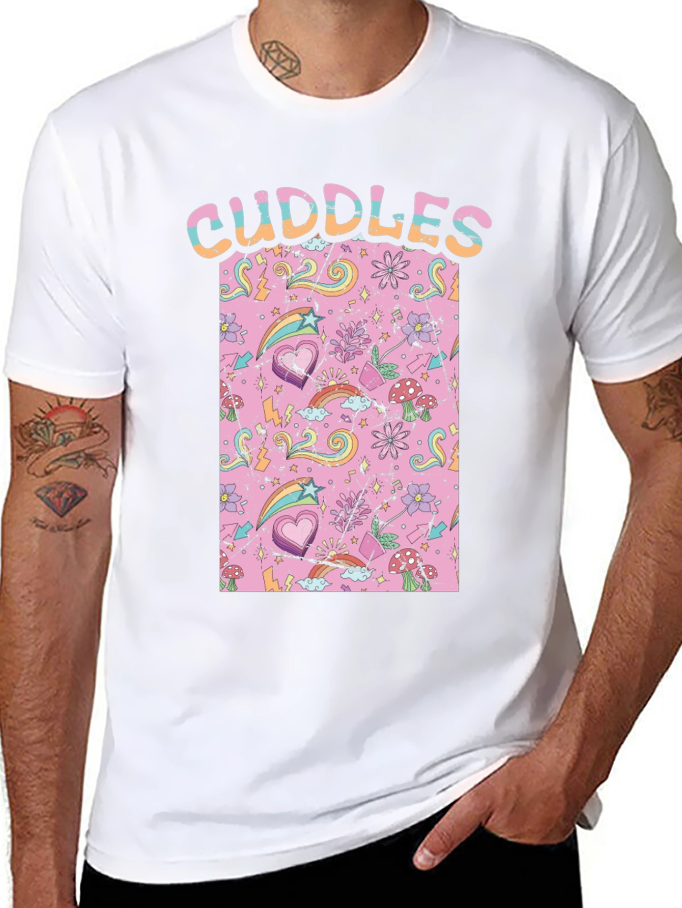 Black Cuddles Graphic Print Crew Neck T-Shirt view 8