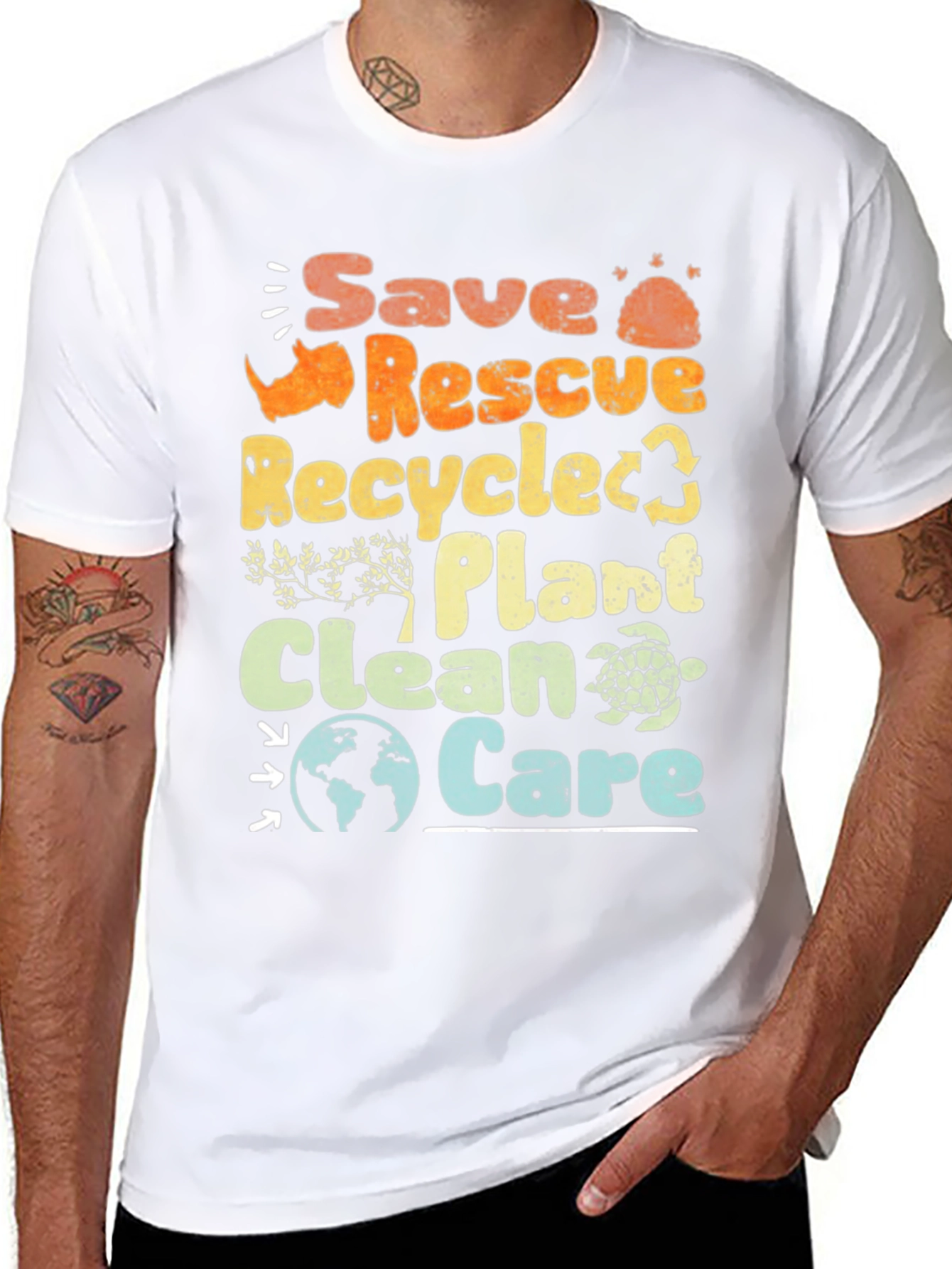 Black Eco-Friendly 'Save Rescue Recycle' Graphic T-Shirt view 8