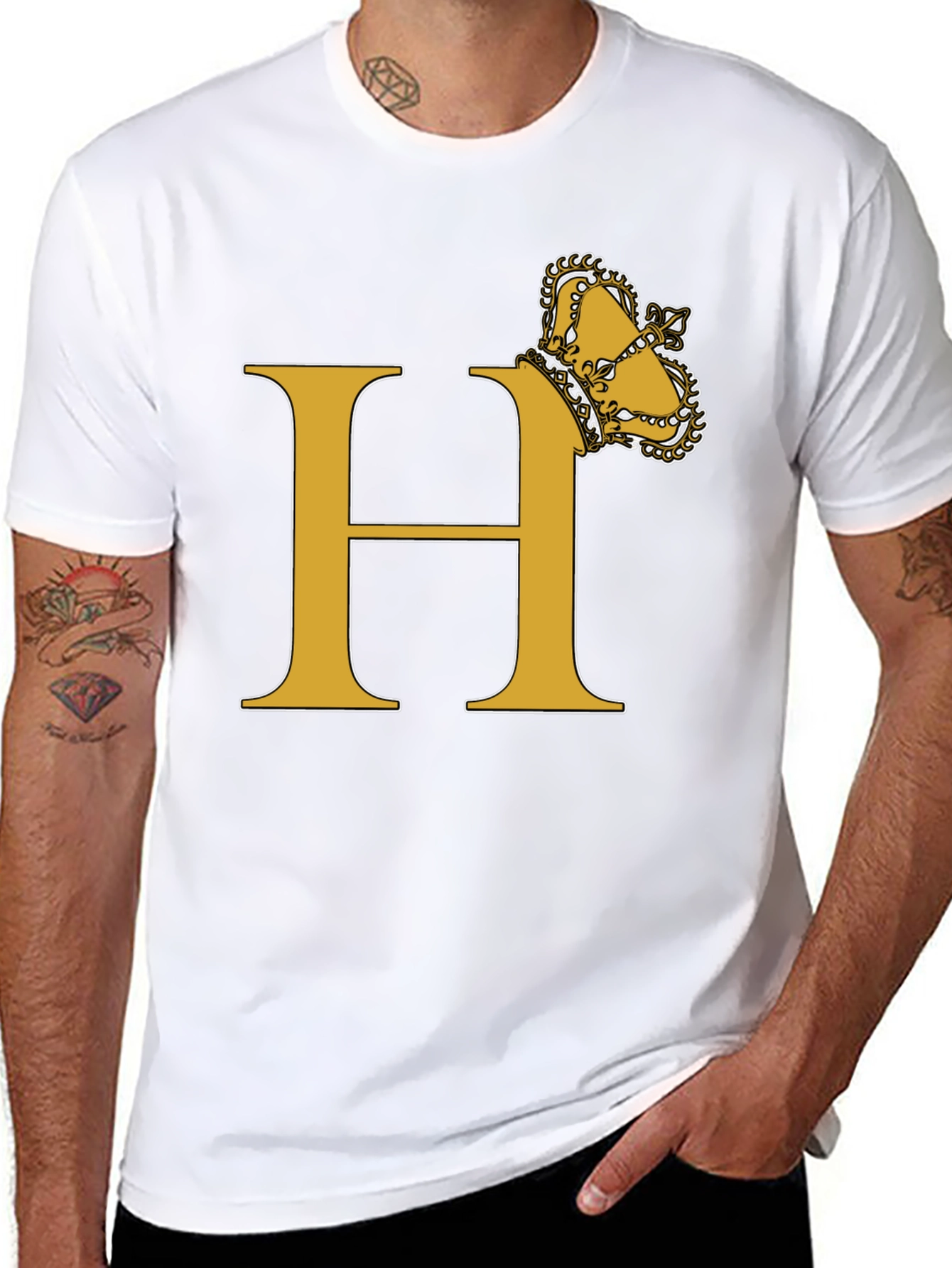 Black Crown Initial "H" T-Shirt - Stylish Monogram Tee view 8