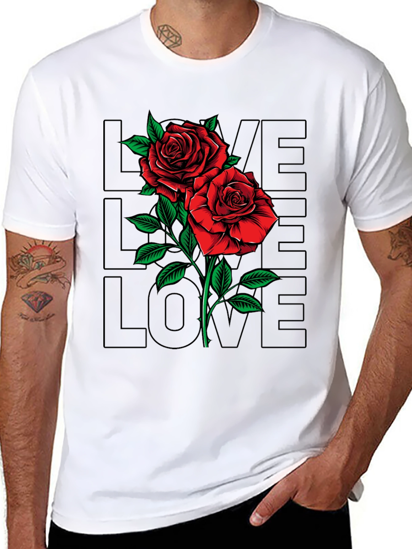 Black Rose Love Graphic T-Shirt - Men's Black Tee view 8