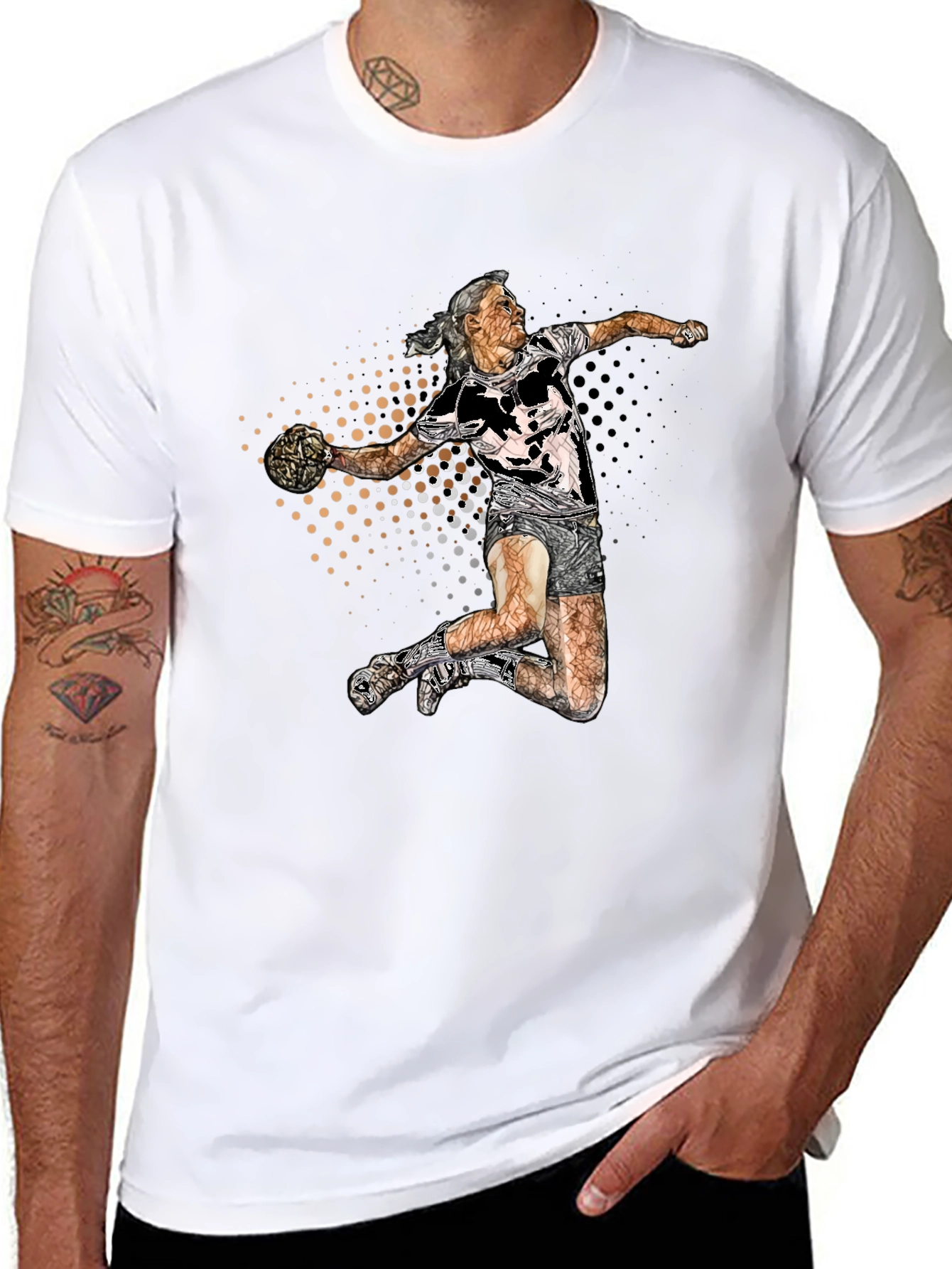 Black Handball Player Graphic Tee - Black Cotton Blend Shirt view 8