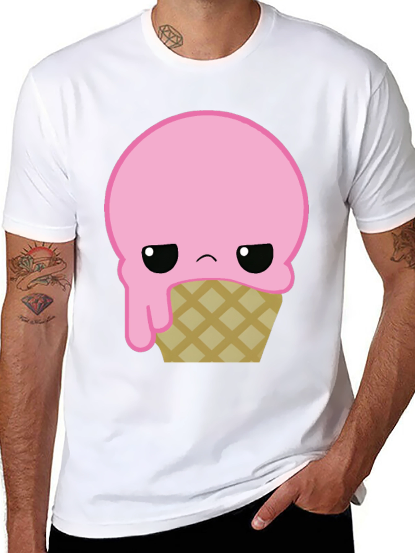 Black Sad Ice Cream Cone Graphic T-Shirt view 8