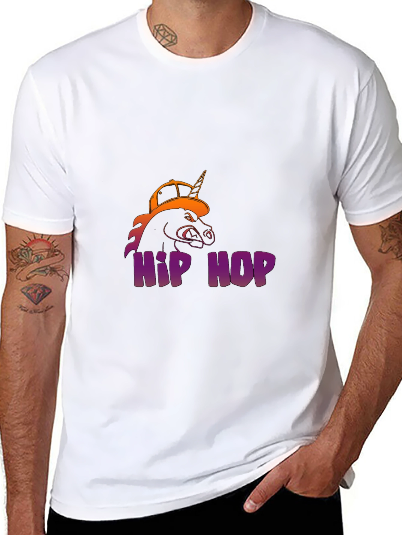 Black Hip Hop Unicorn Graphic T-Shirt view 8