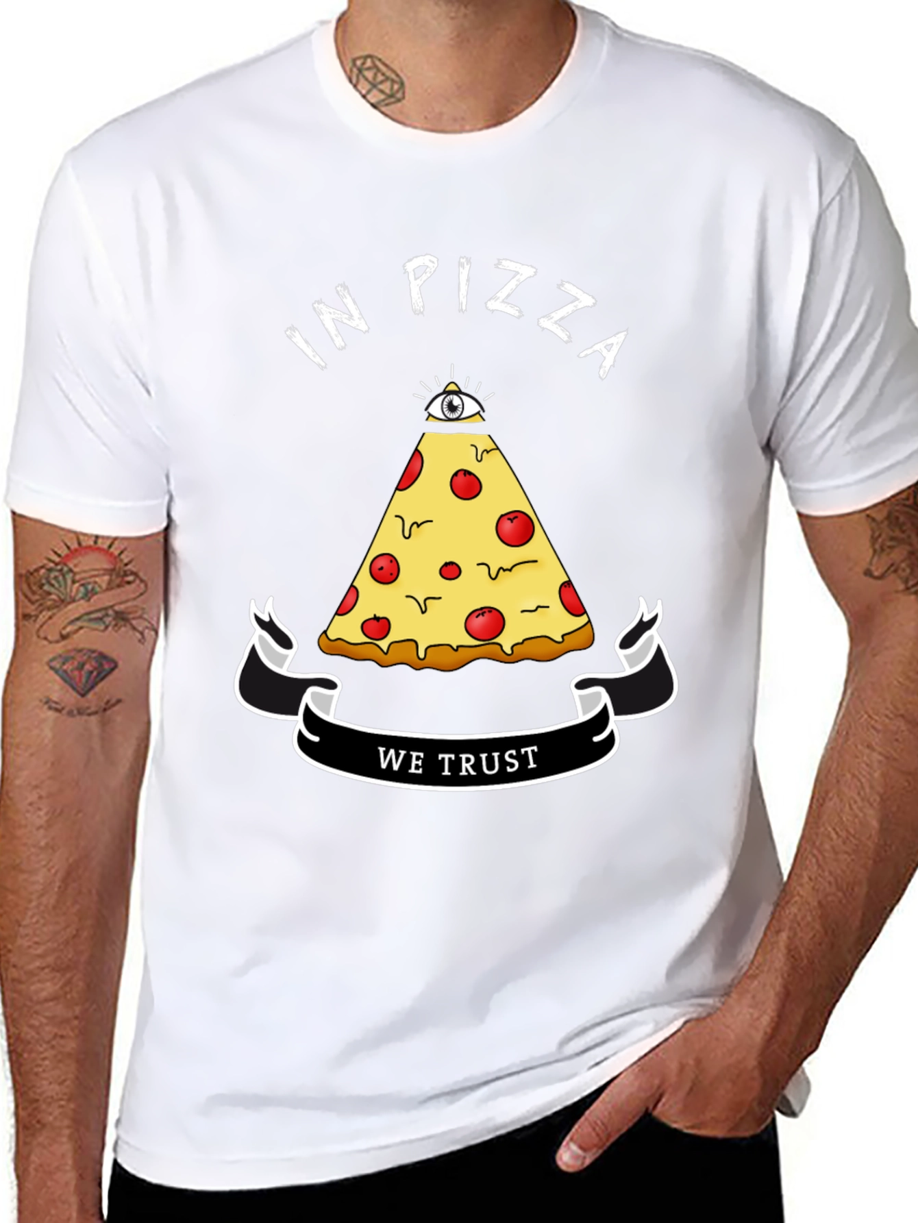 Black In Pizza We Trust Graphic T-Shirt view 8