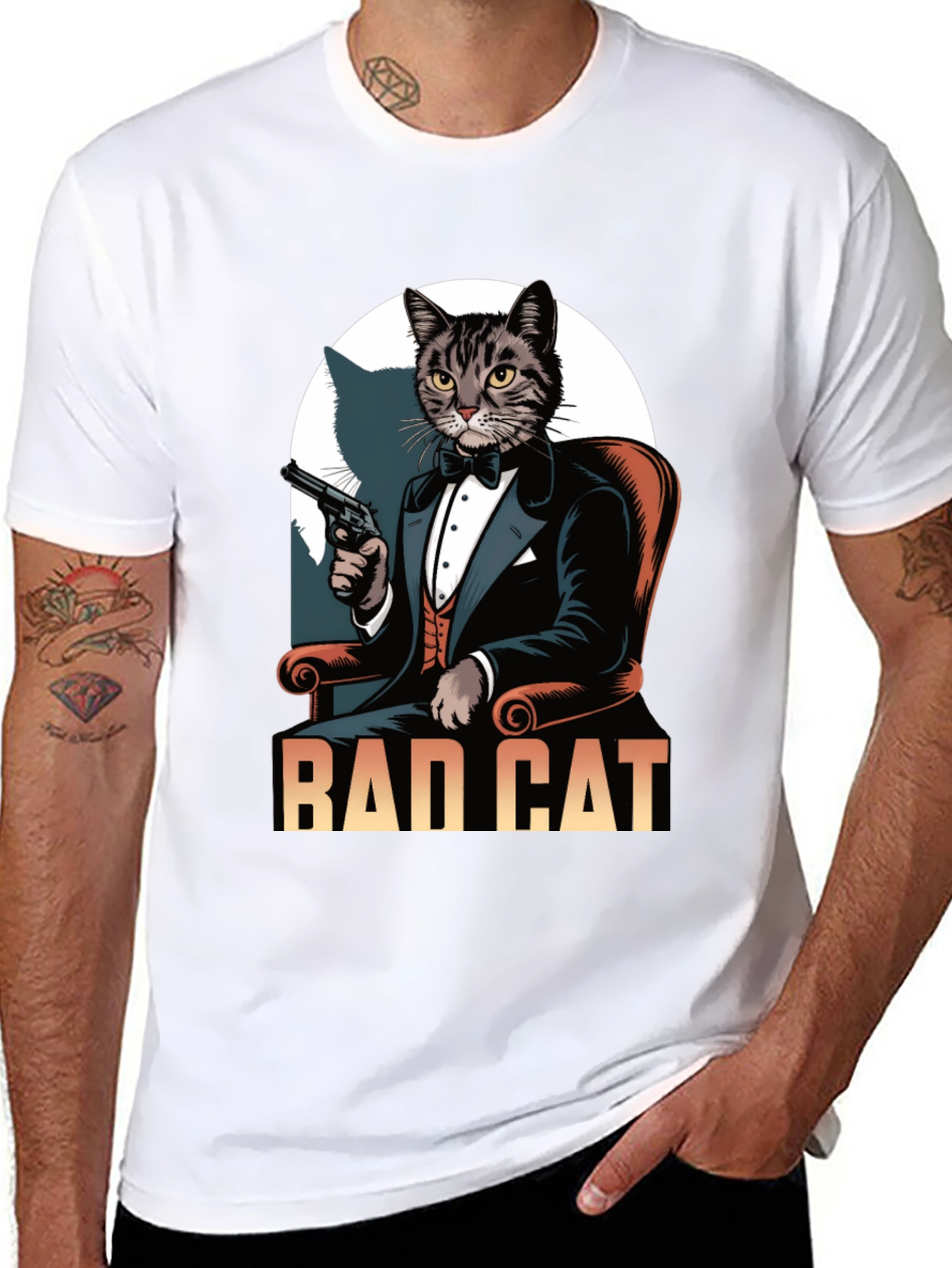 Black Bad Cat Tuxedo T-Shirt view 8