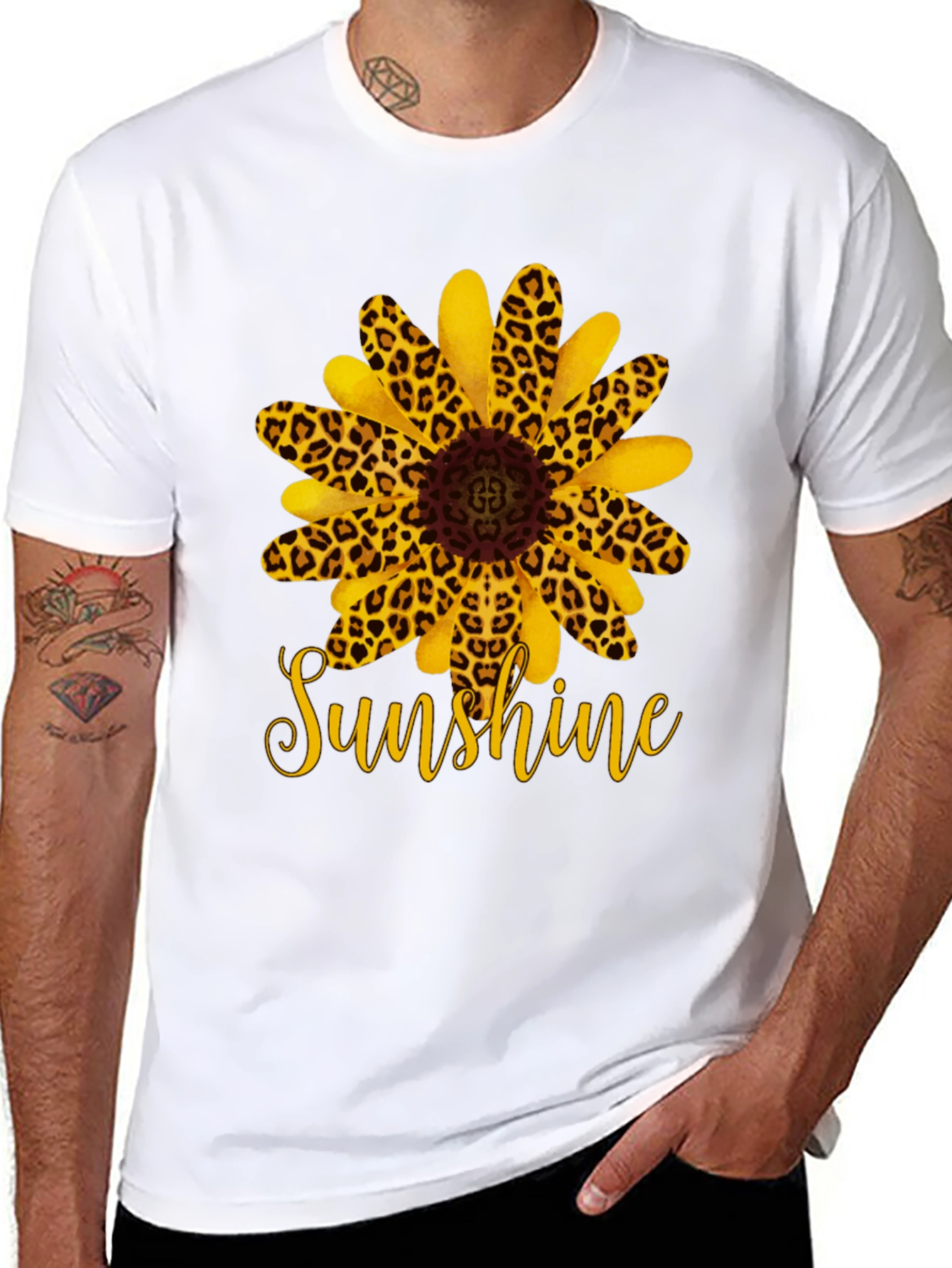 Black Leopard Sunflower 'Sunshine' Black T-Shirt view 8