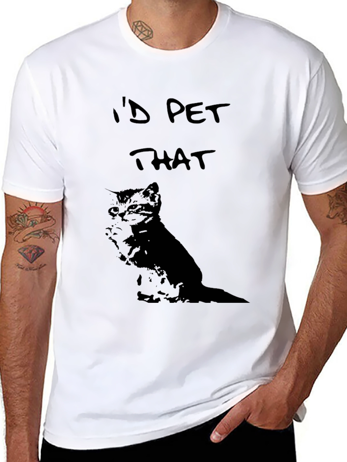 Black I'd Pet That Cat Graphic Tee - Soft Cotton Comfort view 8