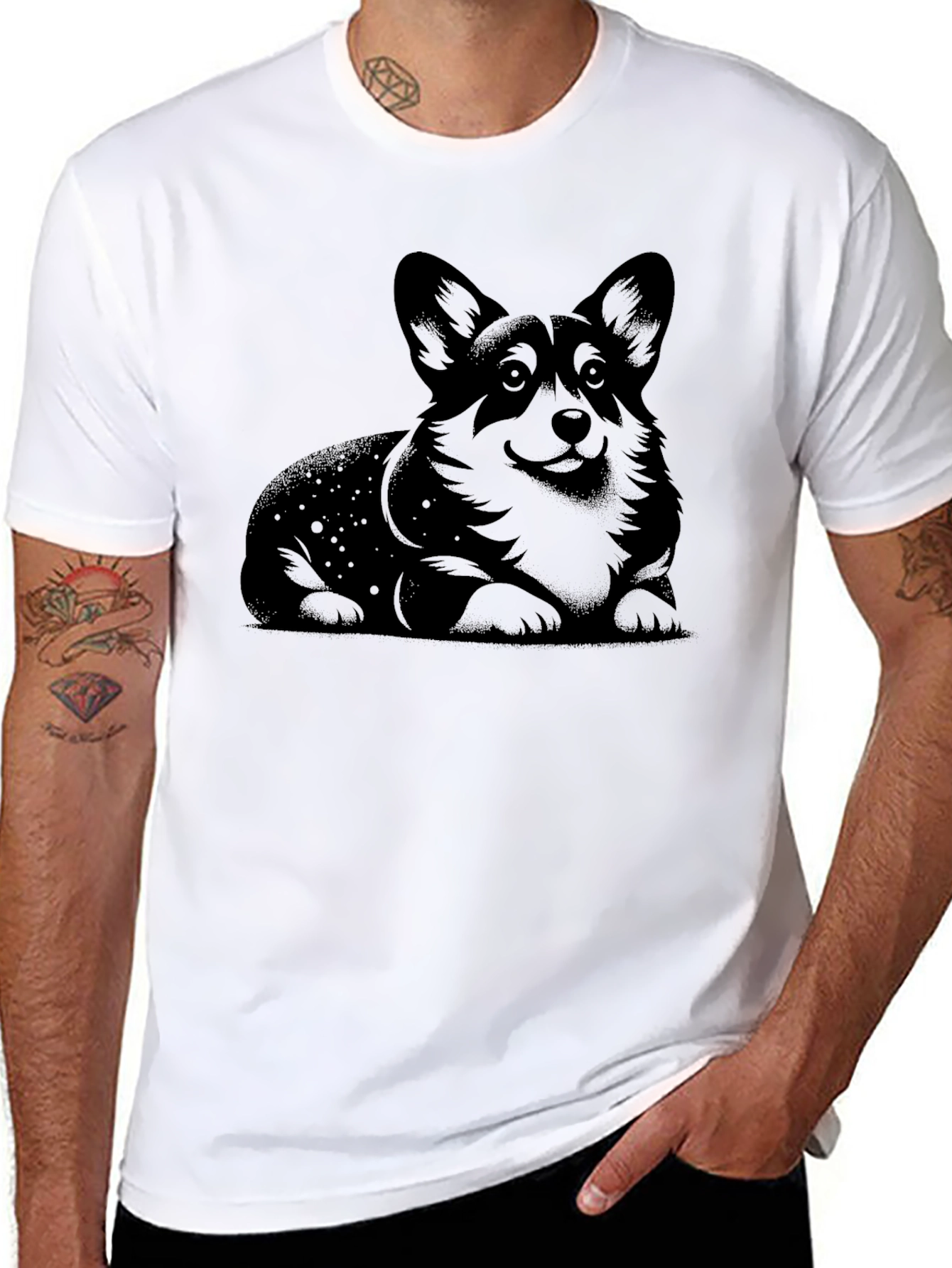 Black Corgi Dog Graphic Print Black T-Shirt view 8