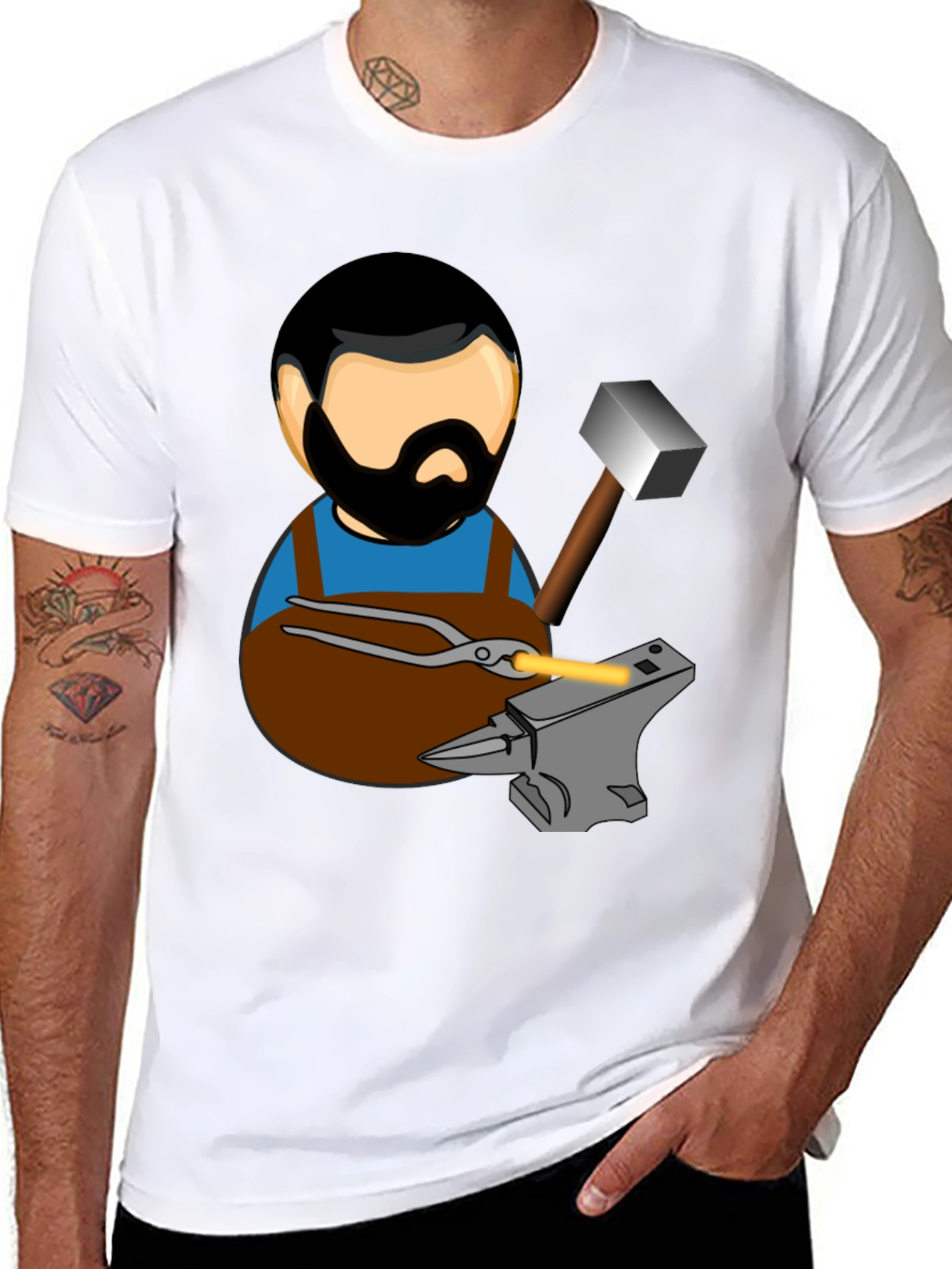 Black Blacksmith T-Shirt Cartoon Anvil Hammer Forge view 8