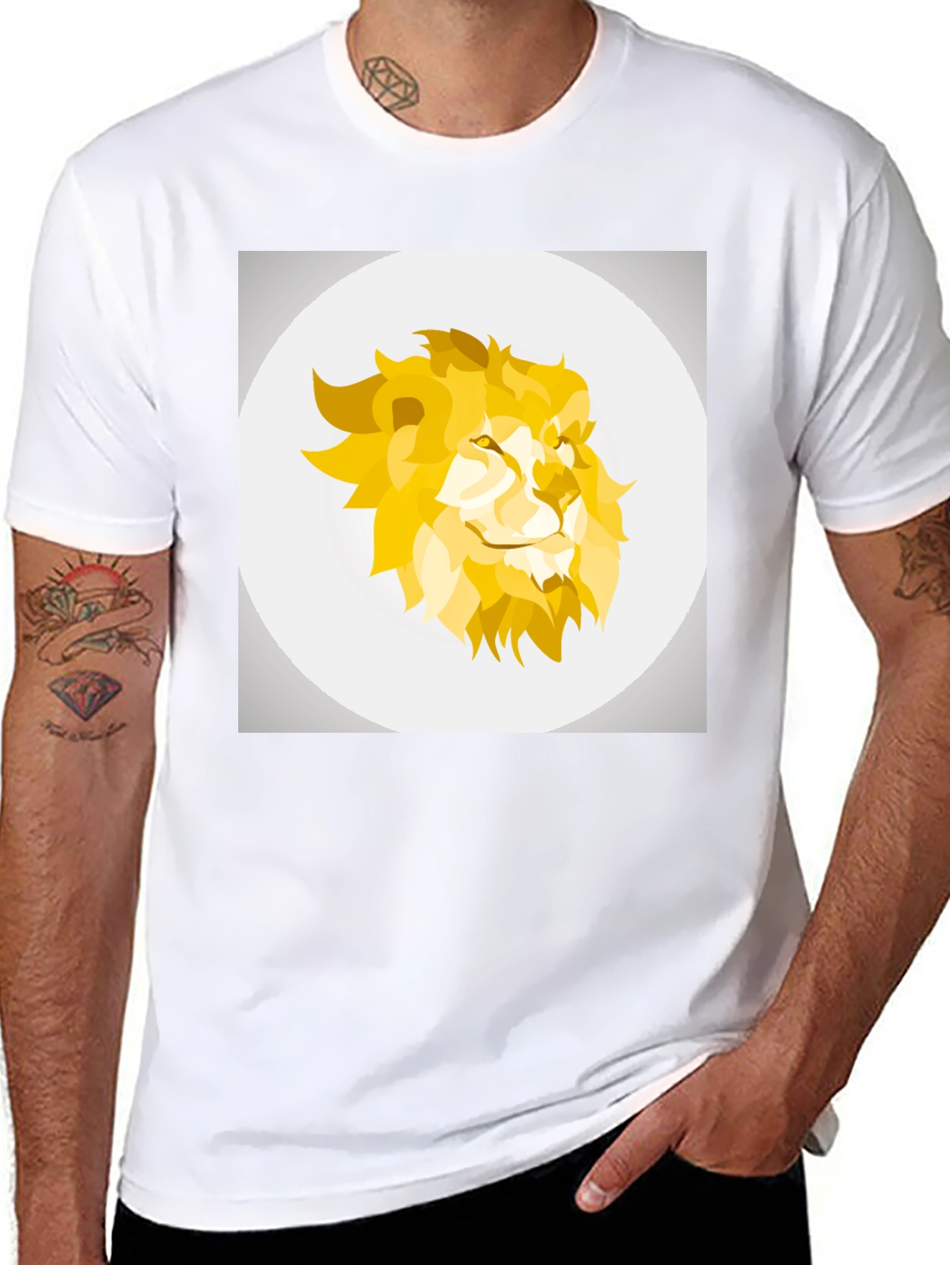 Black Geometric Lion Head Graphic Tee - Black view 8