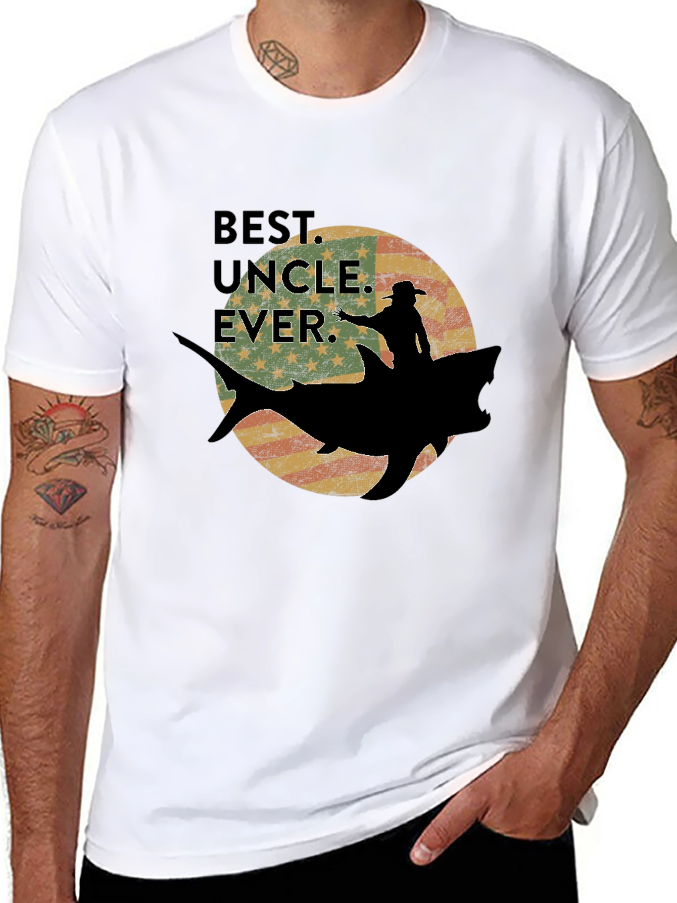 Black Best Uncle Ever Shark Rider Graphic Tee view 8
