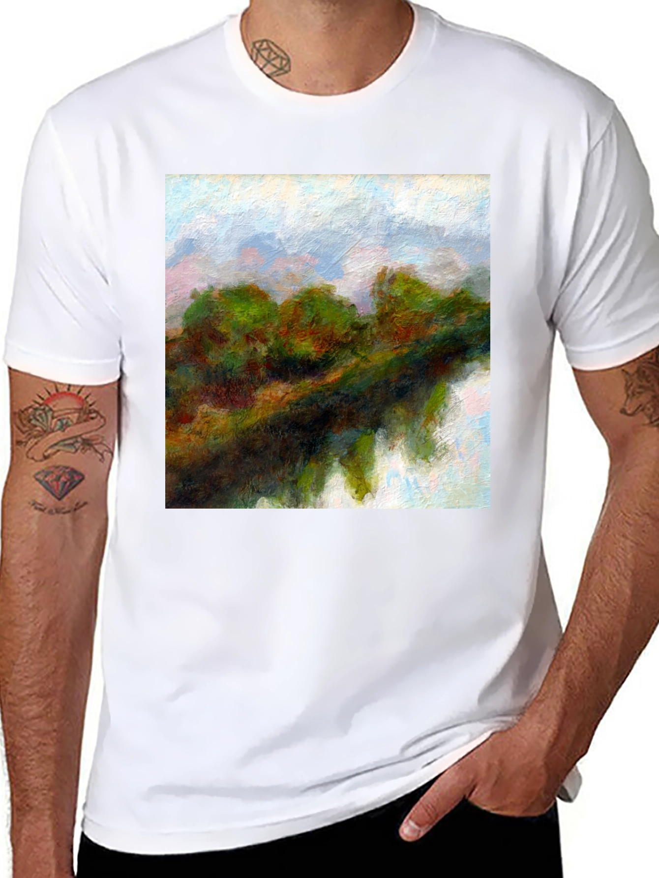 Black Abstract Landscape Graphic Tee view 8