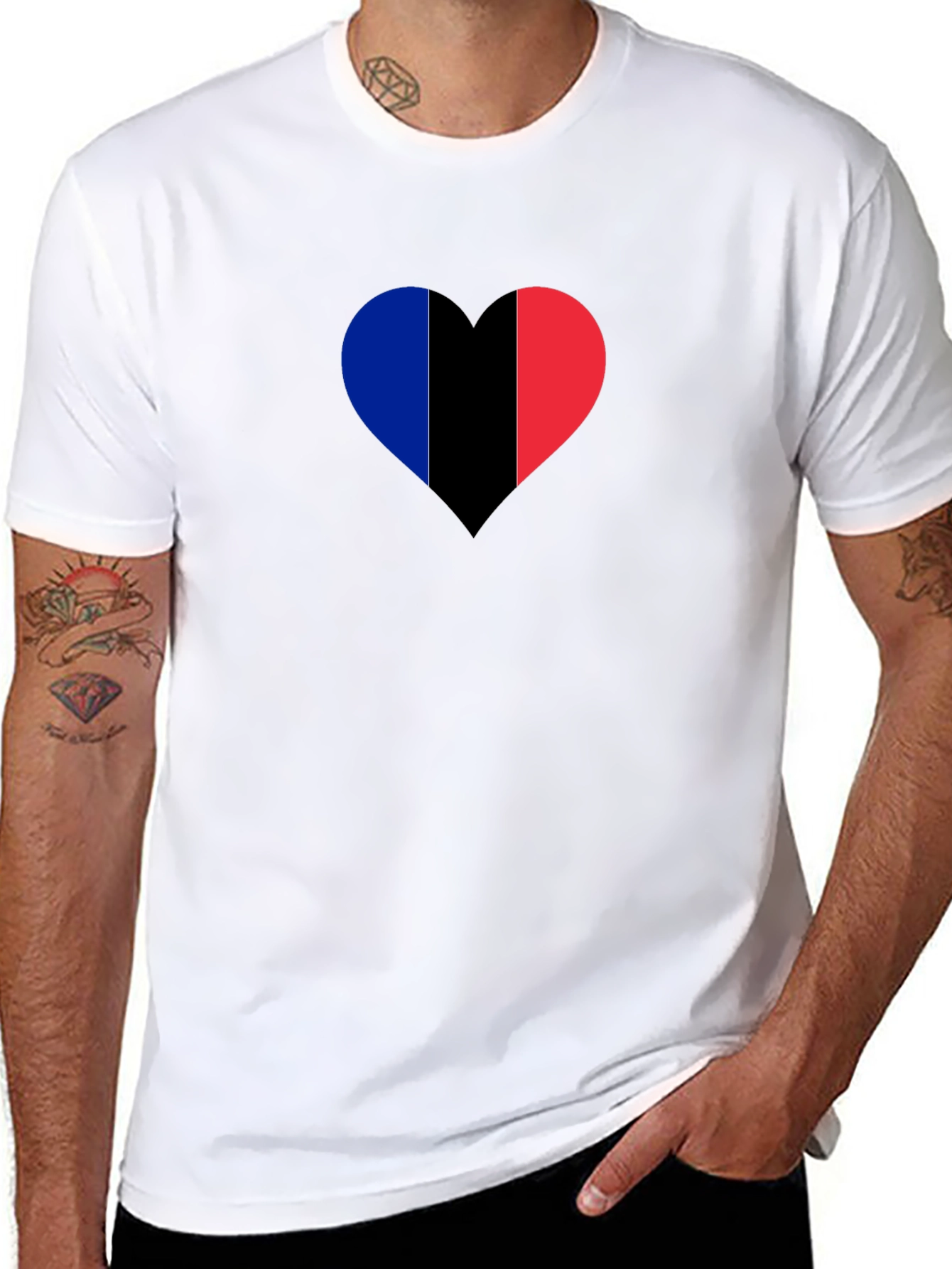 Black Heart France Flag Graphic Black T-Shirt view 8