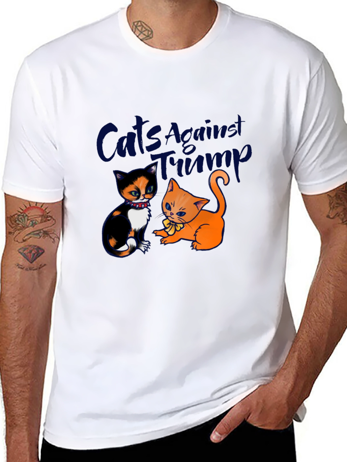 Black Cats Against Trump Novelty Graphic Tee view 8