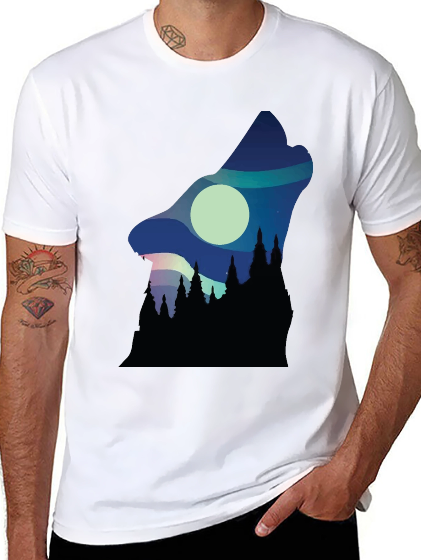 Black Wolf Howl Silhouette Graphic Tee - Black view 8