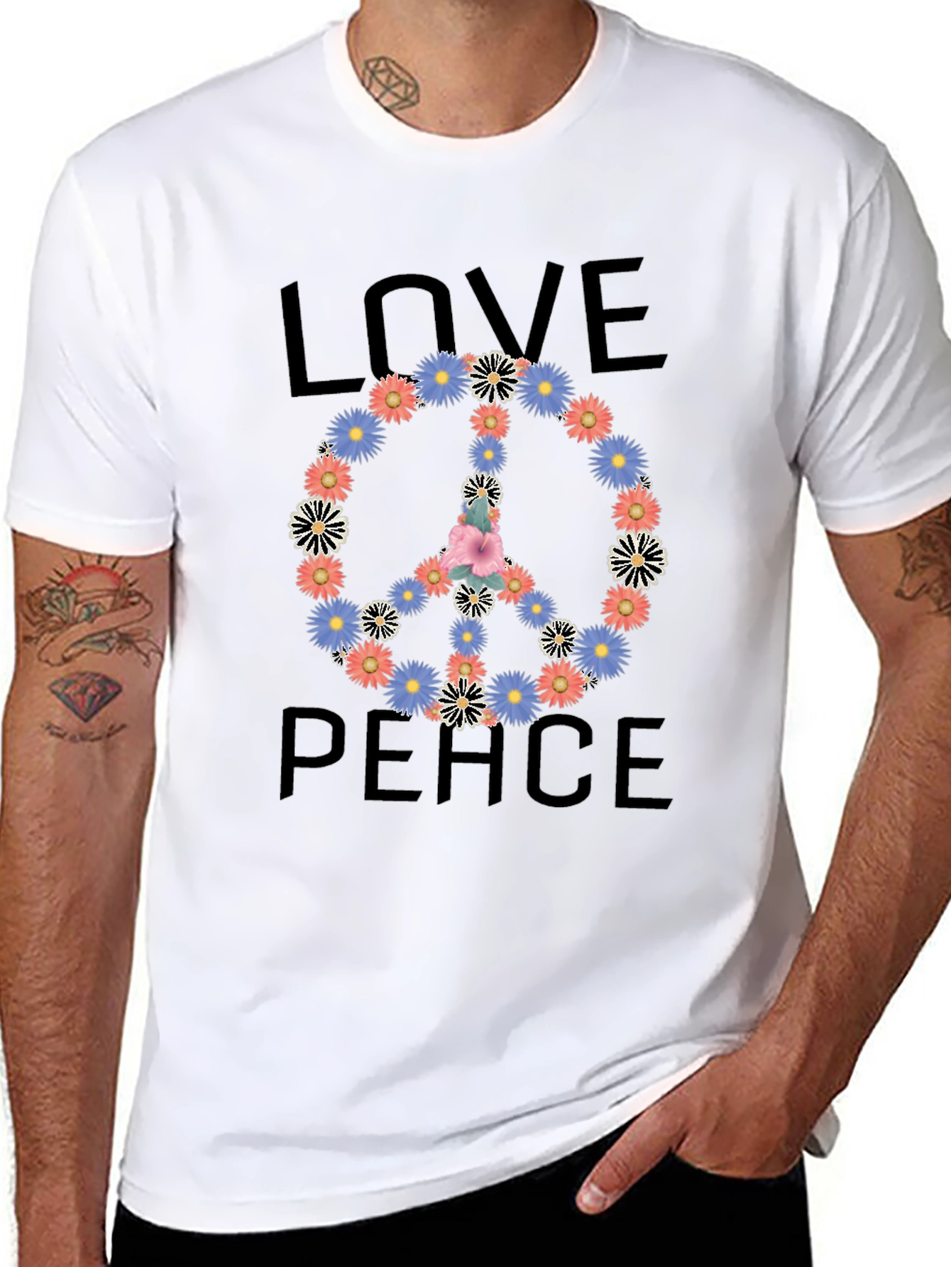Black Love & Peace Floral T-Shirt view 8