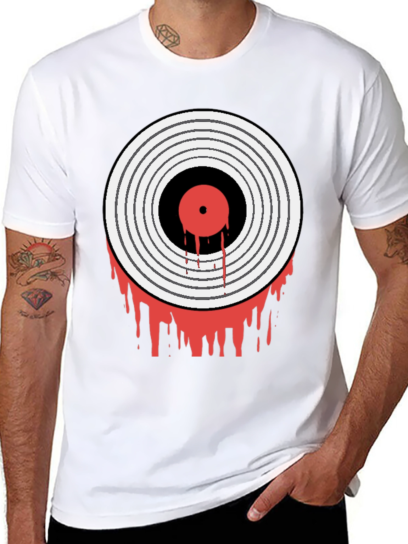 Black Bloody Vinyl Record Graphic Tee - Rock Music Shirt view 8