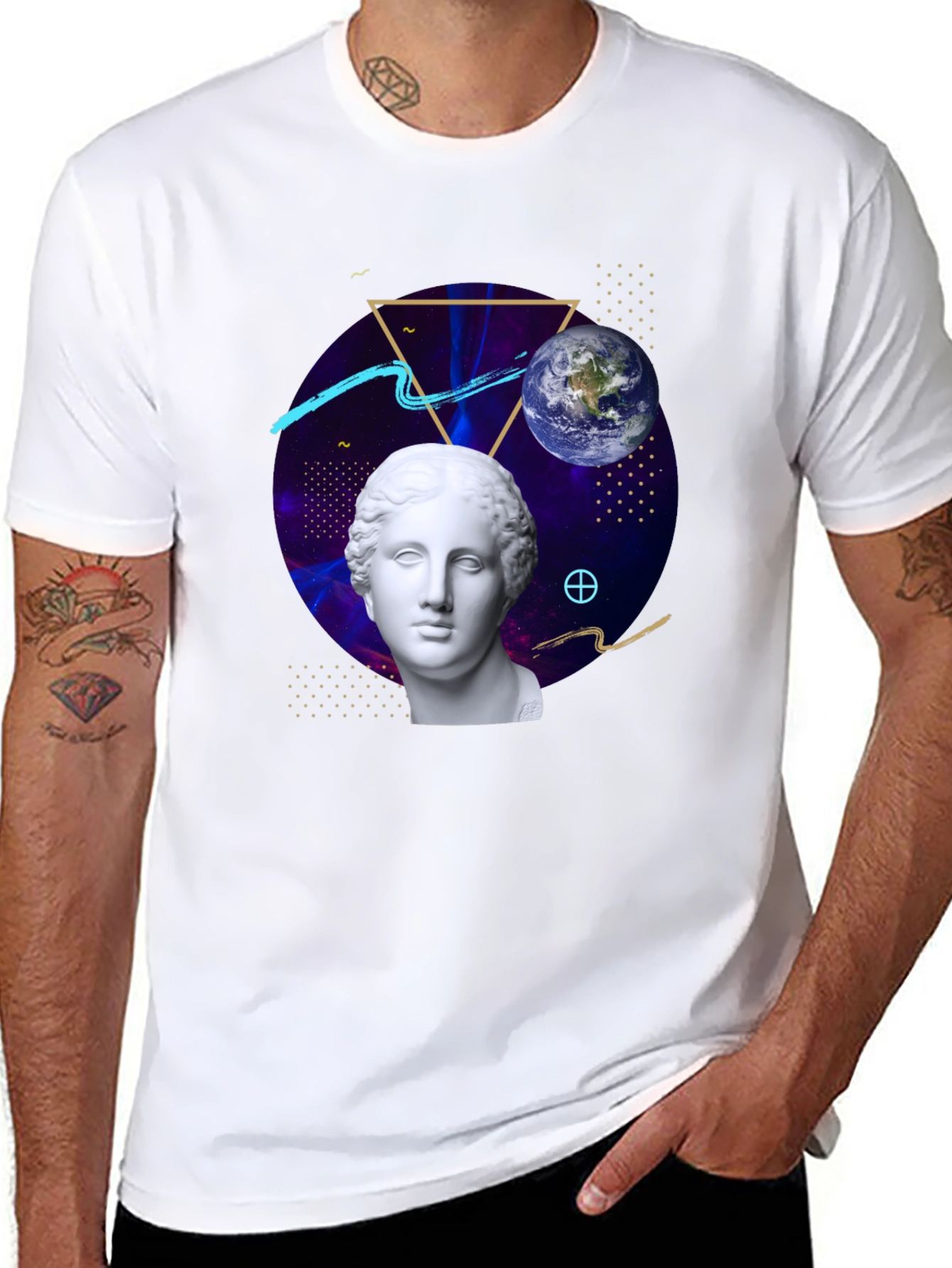 Black Cosmic Bust Tee - Unique Graphic Design T-Shirt view 8
