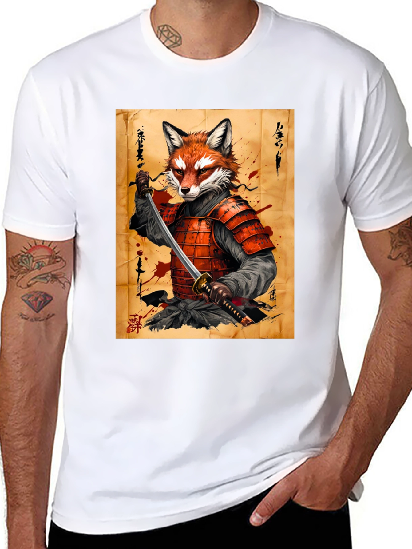 Black Fox Samurai Graphic T-Shirt - Unique Design view 8
