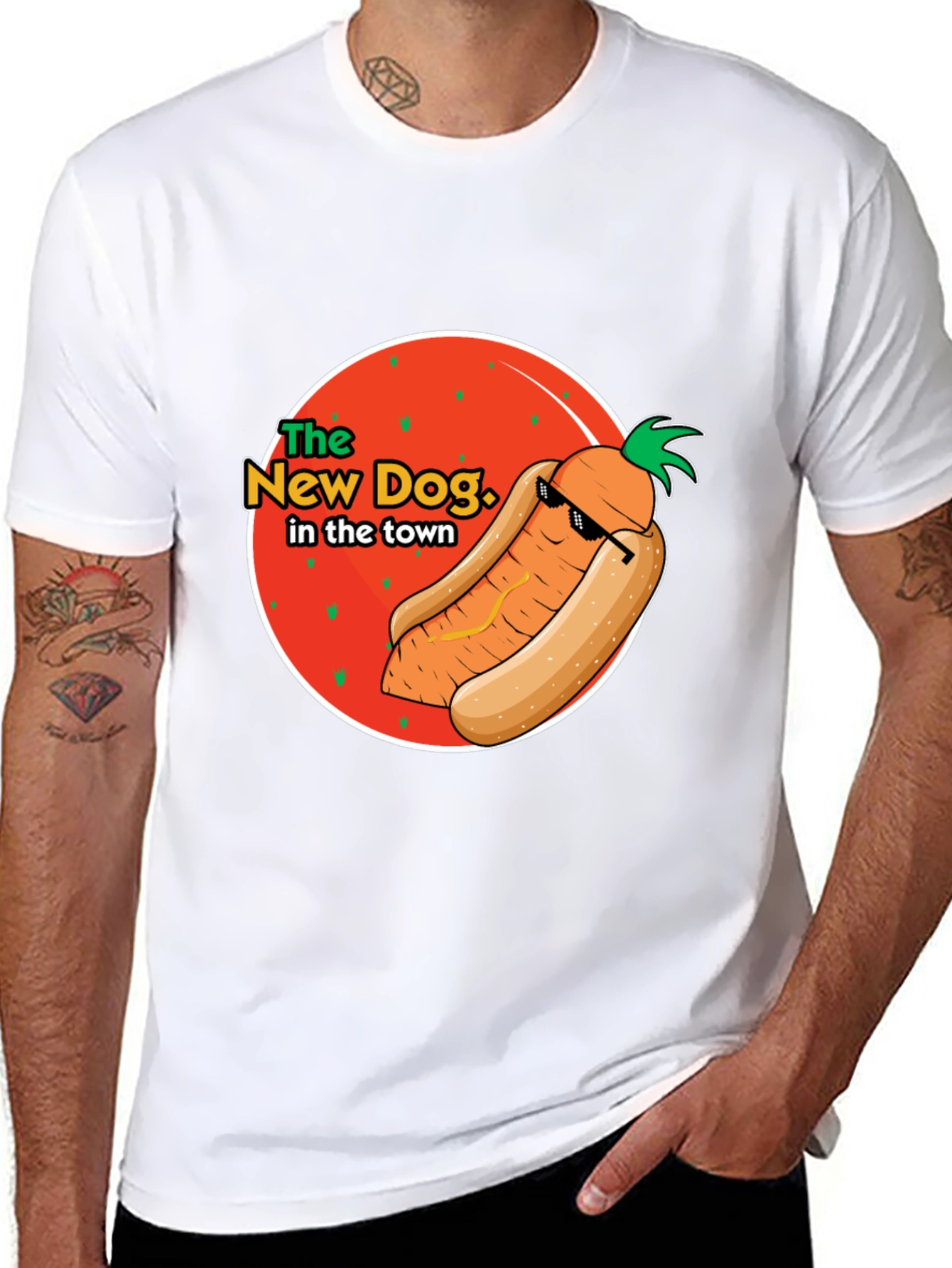 Black The New Dog in Town T-Shirt - Funny Carrot Hot Dog Graphic Tee view 8