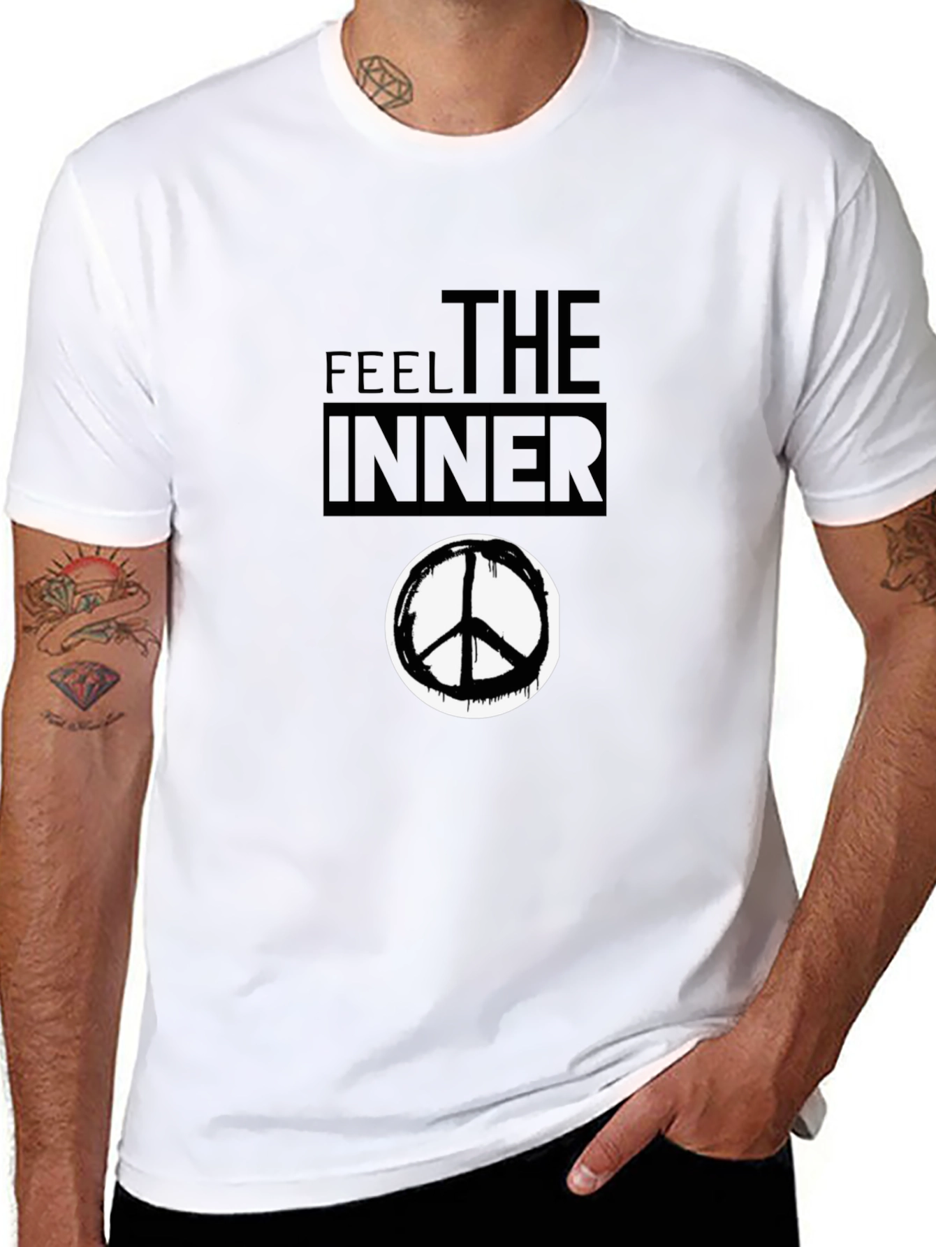 Black Feel the Inner Peace Black Graphic T-Shirt view 8