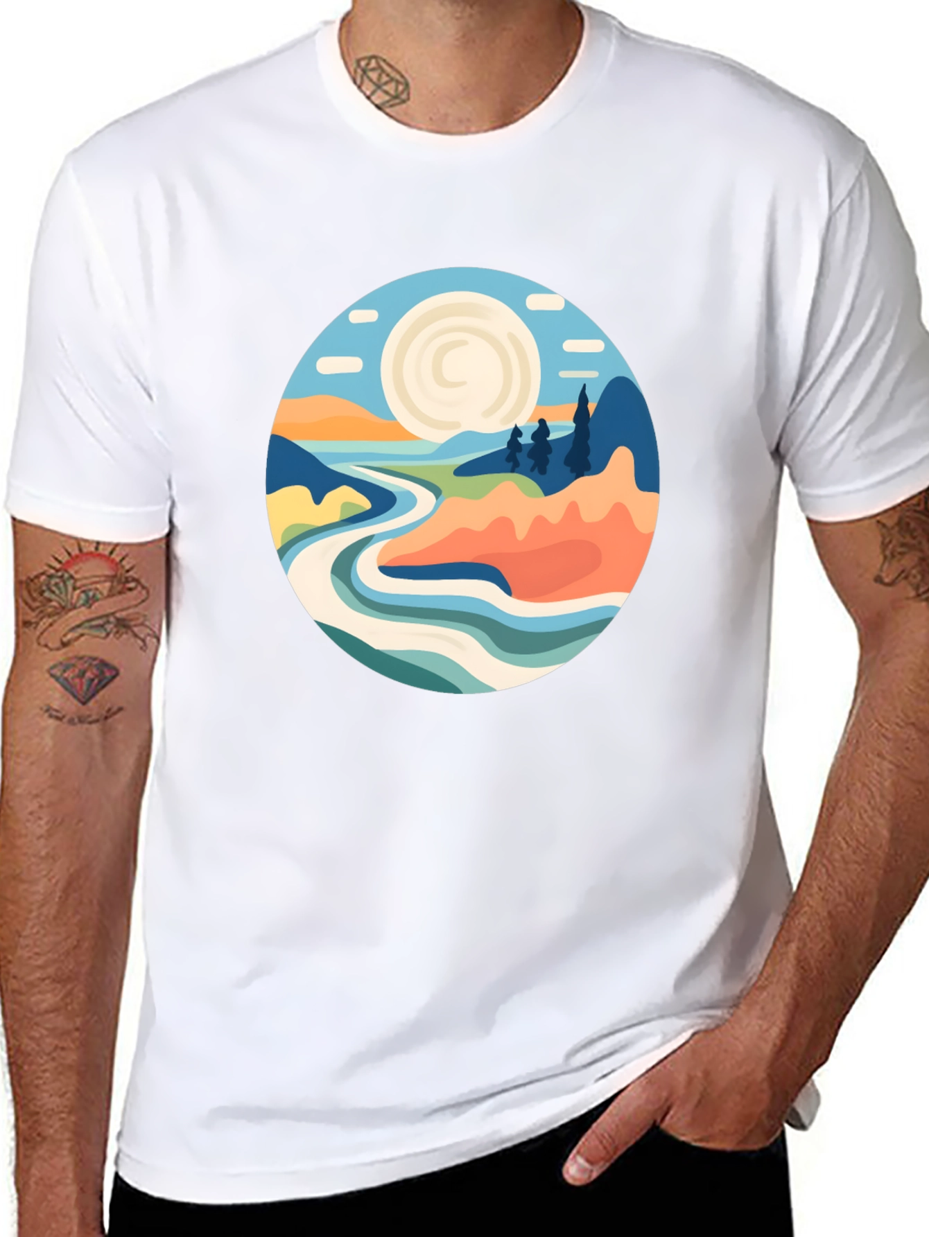 Black Nature Landscape Graphic T-Shirt view 8