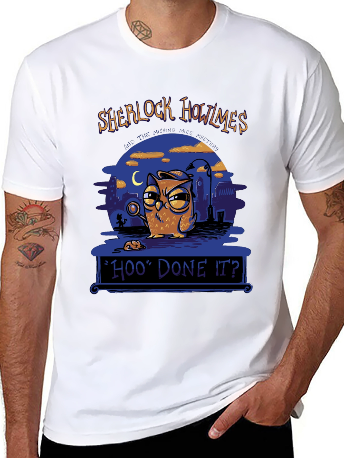 Black Sherlock Howlmes T-Shirt - Owl Detective Tee view 8