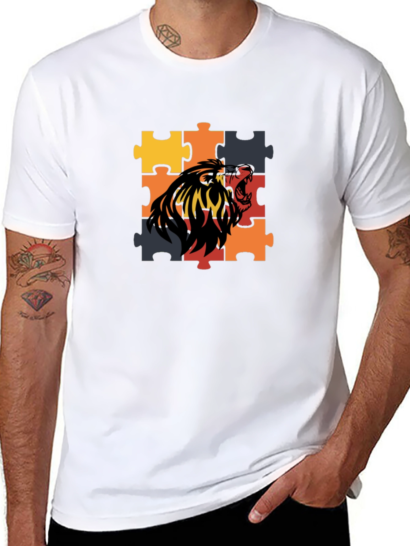 Puzzle Lion Graphic Tee - Premium Cotton Blend - 8