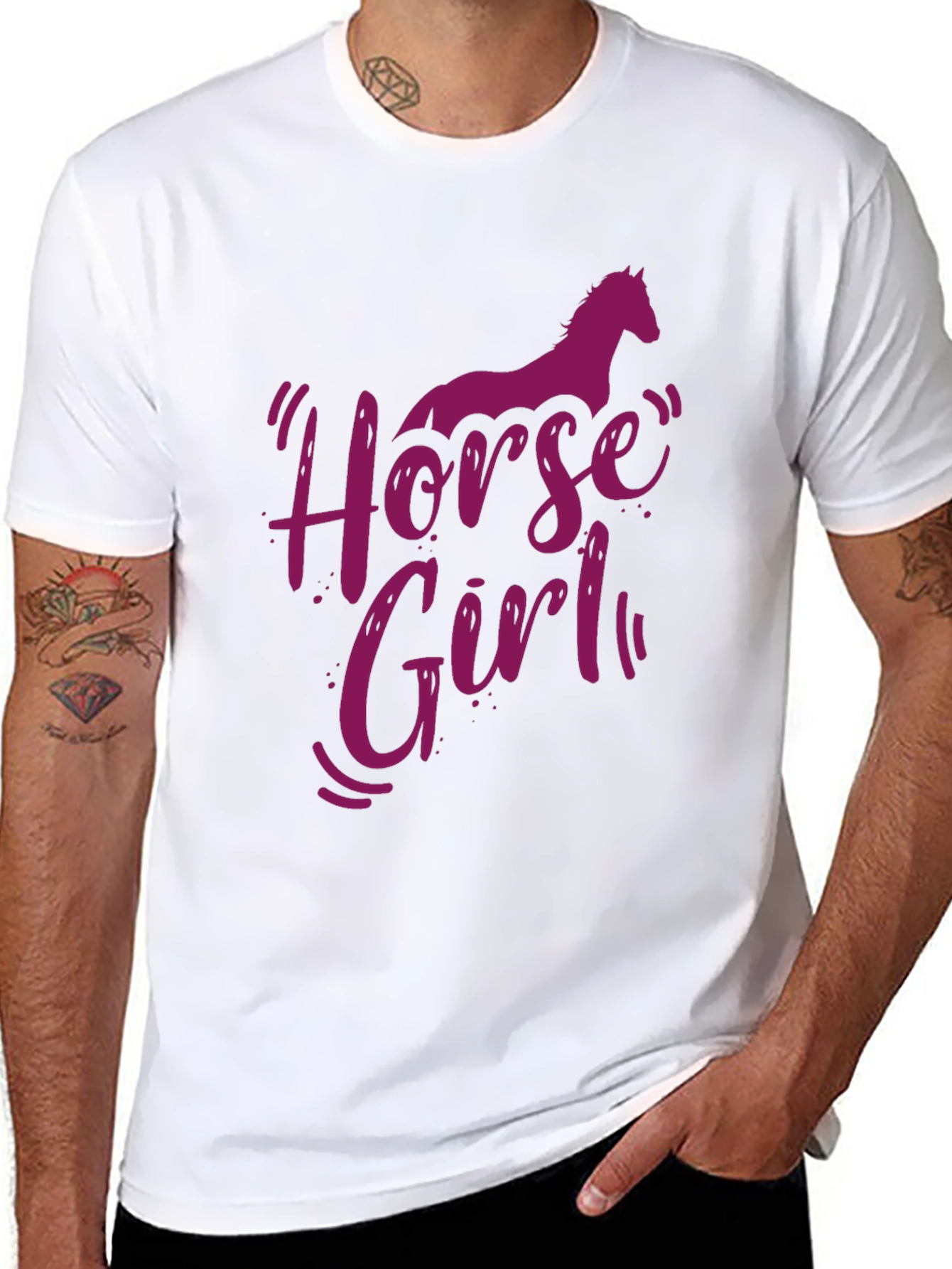Black Horse Girl Graphic Tee - Unisex Black Cotton T-Shirt view 8