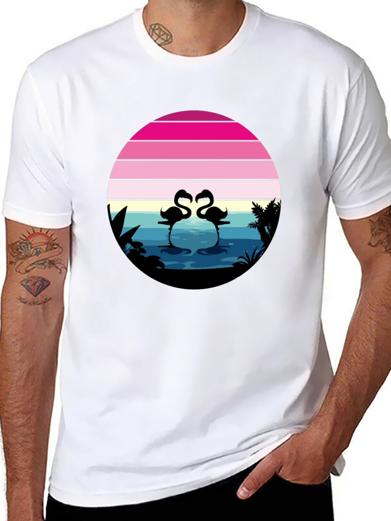 Black Retro Flamingo Sunset Graphic Tee view 8