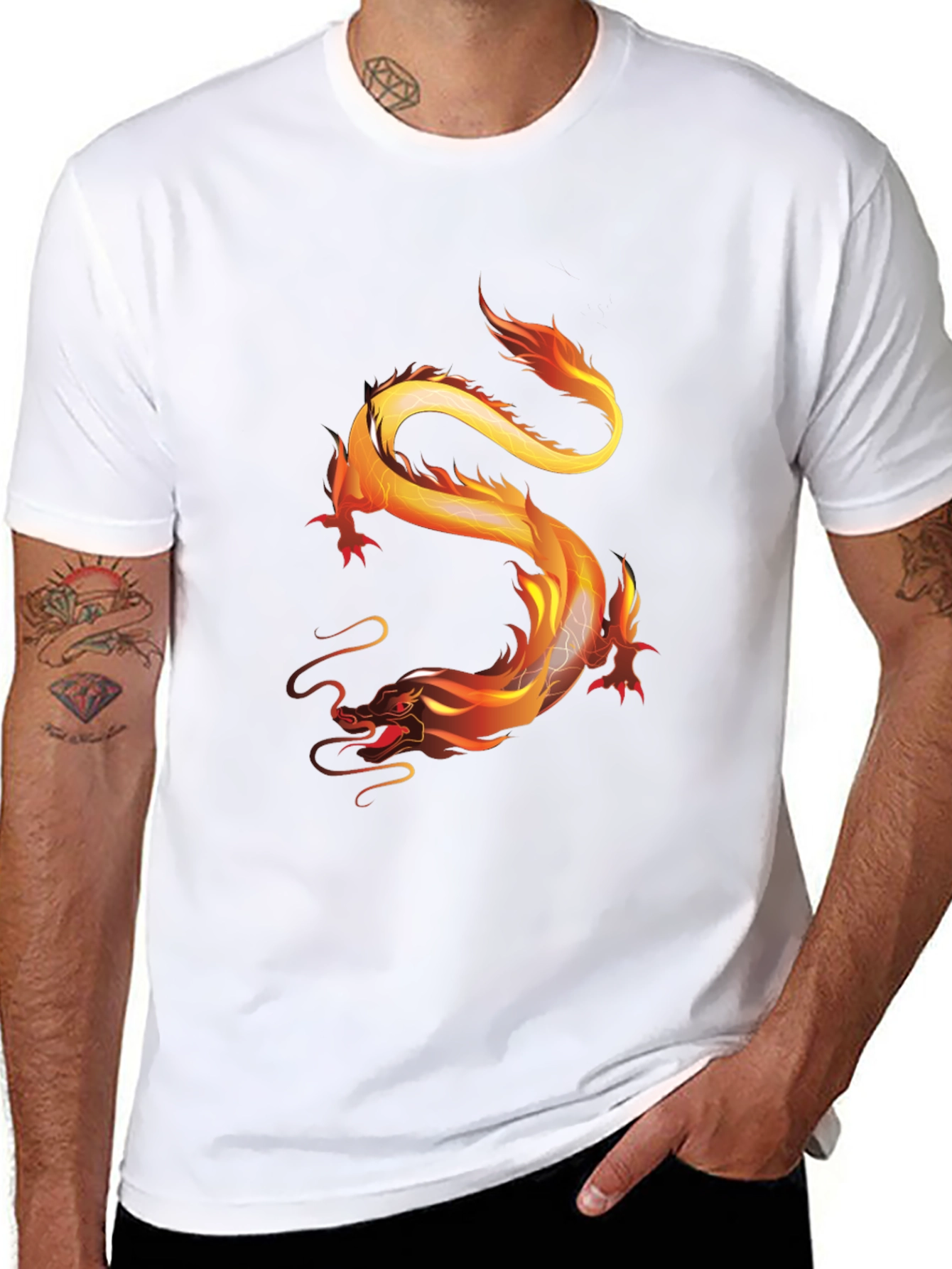 Black Fiery Dragon Graphic Tee - Black view 8