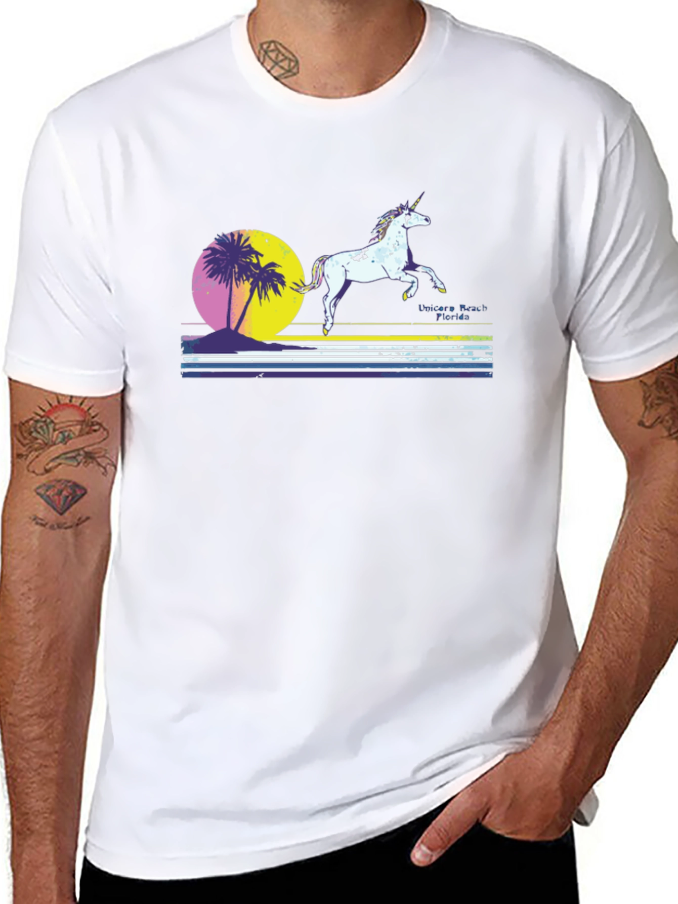 Black Unicorn Beach Florida Men's Black T-Shirt view 8