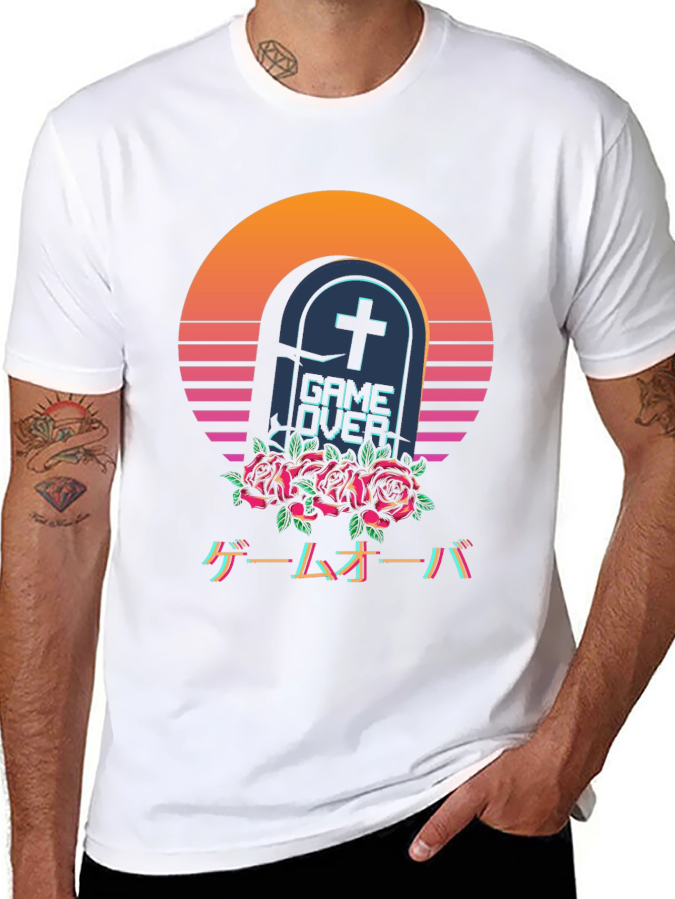 Black Game Over Tombstone T-Shirt - Vaporwave Aesthetic view 8