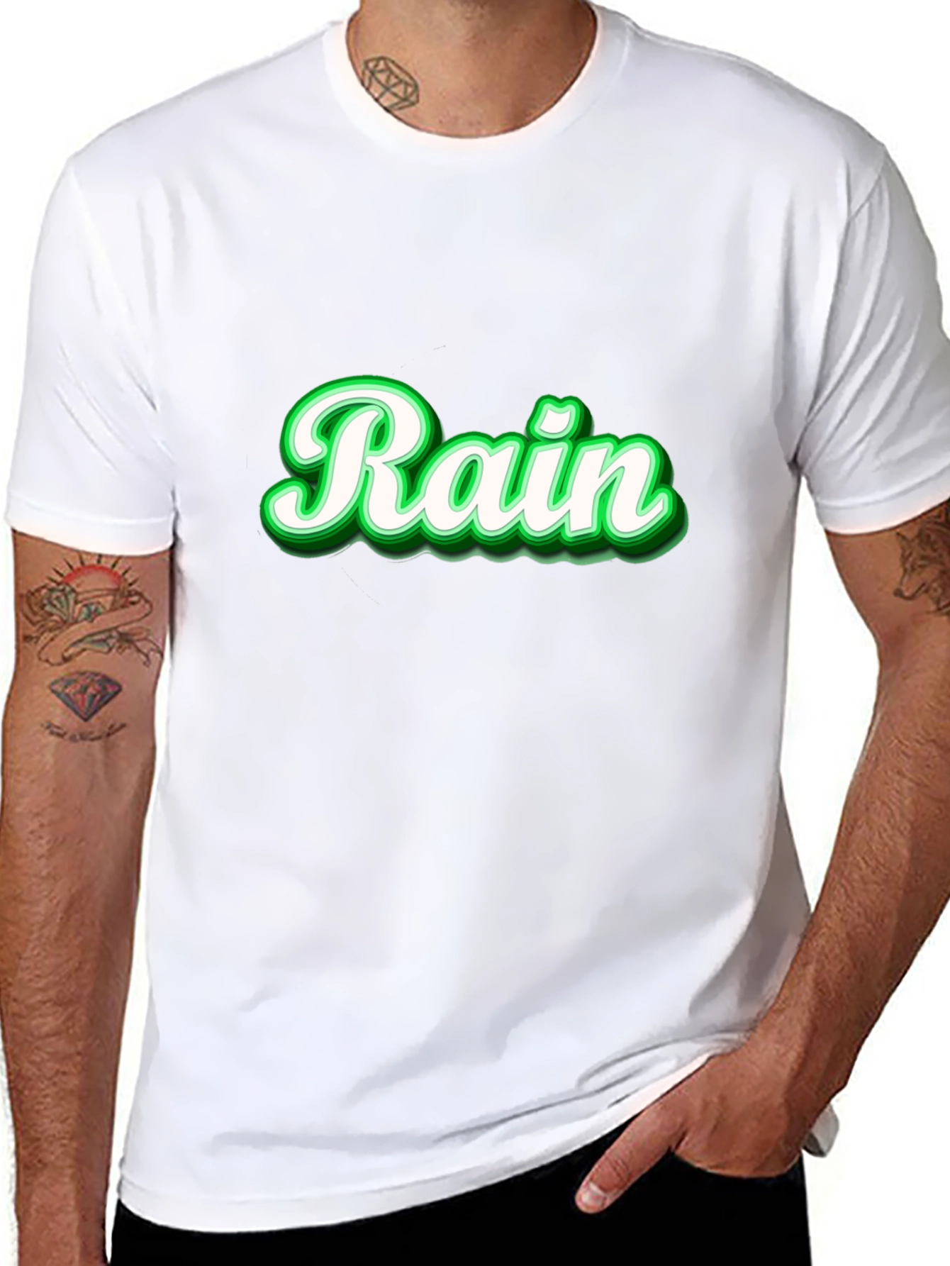 Black Stylish Black T-Shirt with 'Rain' Graphic view 8