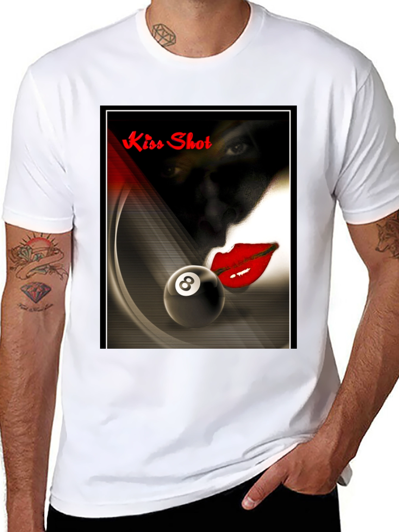 Black Kiss Shot Graphic T-Shirt - Billiards Themed Tee view 8