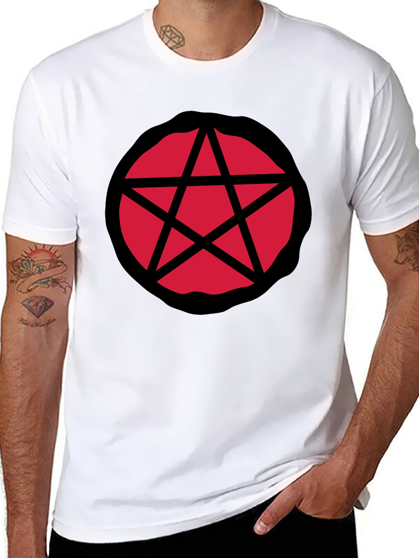 Black Red Pentagram Graphic Black T-Shirt view 8
