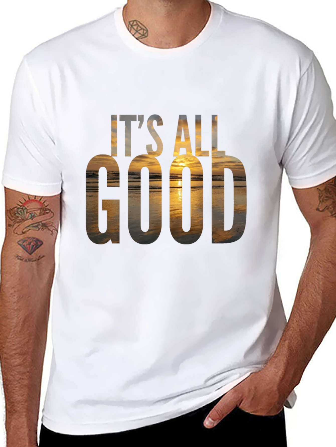 Black It's All Good Graphic Tee - Beach Sunset T-Shirt view 8